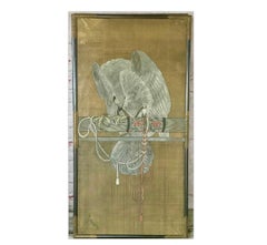 Set of Three Hand-Painted Japanese Watercolor Panels, Falconry Scenes
