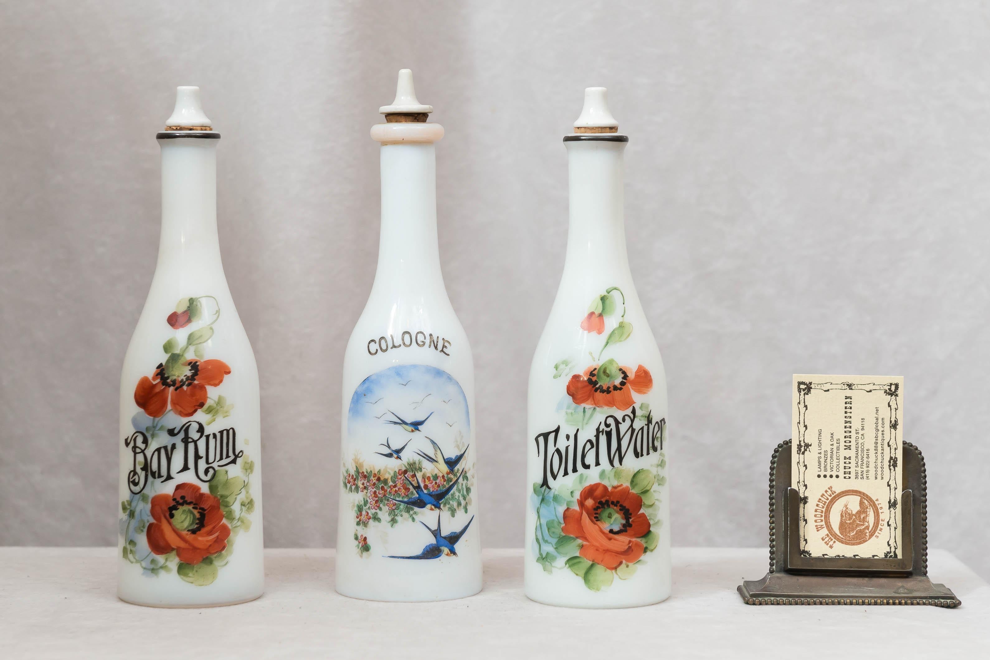 We rarely get these antique barber shop bottles, and when we do, they are never this beautiful, and they seem to always be missing the tops. It's hard to find fault with these beauties. One can imagine what life was like when your barber used these