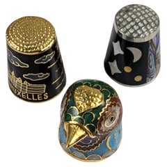 Set of two Hand-painted Vintage Brass Thimbles