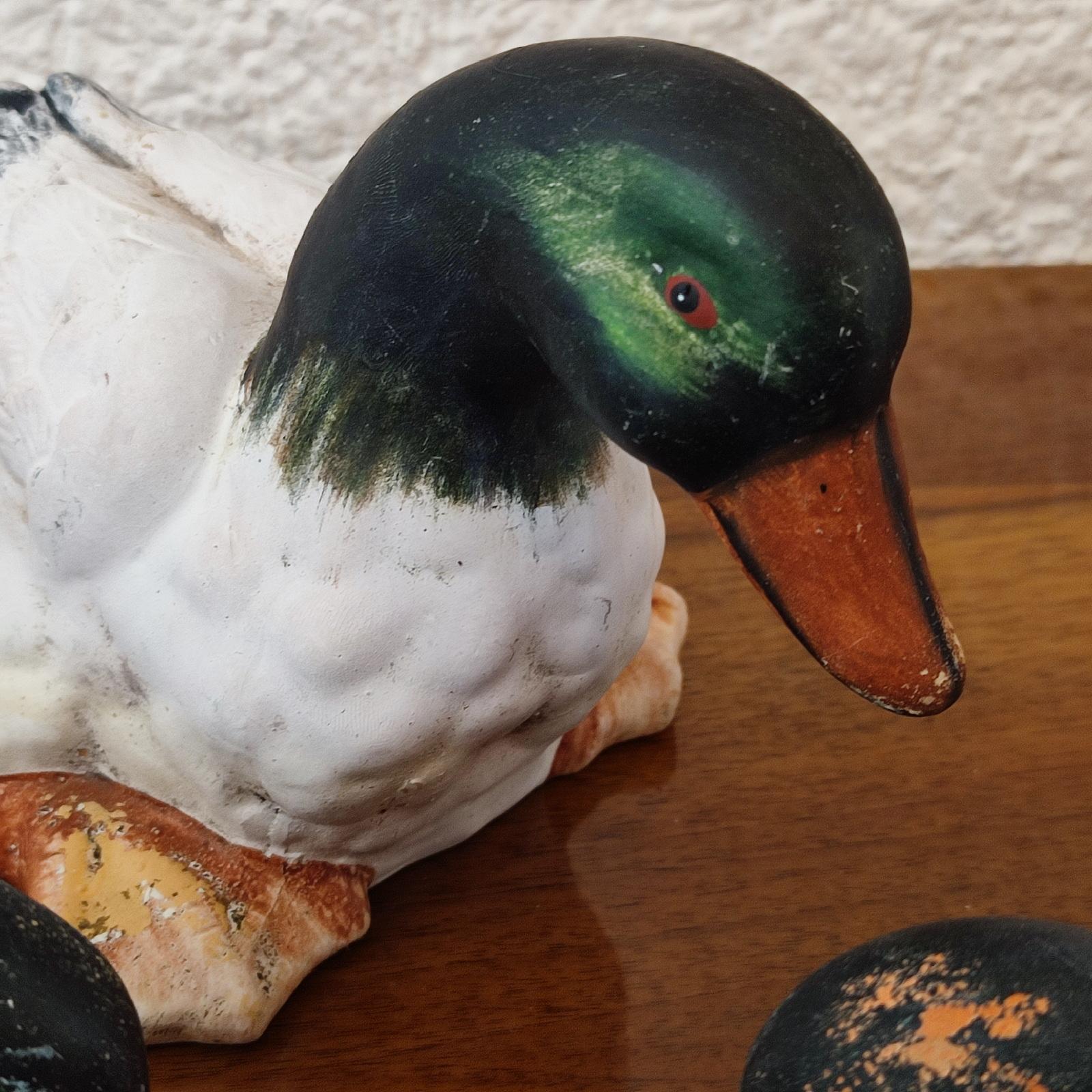Fin du 20e siècle Ensemble de trois canards en céramique peints à la main, décoration de jardin, appelant de canard, 1970 en vente