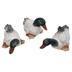 Juego de tres patos de cerámica vintage pintados a mano, decoración de jardín, señuelo de pato años 70