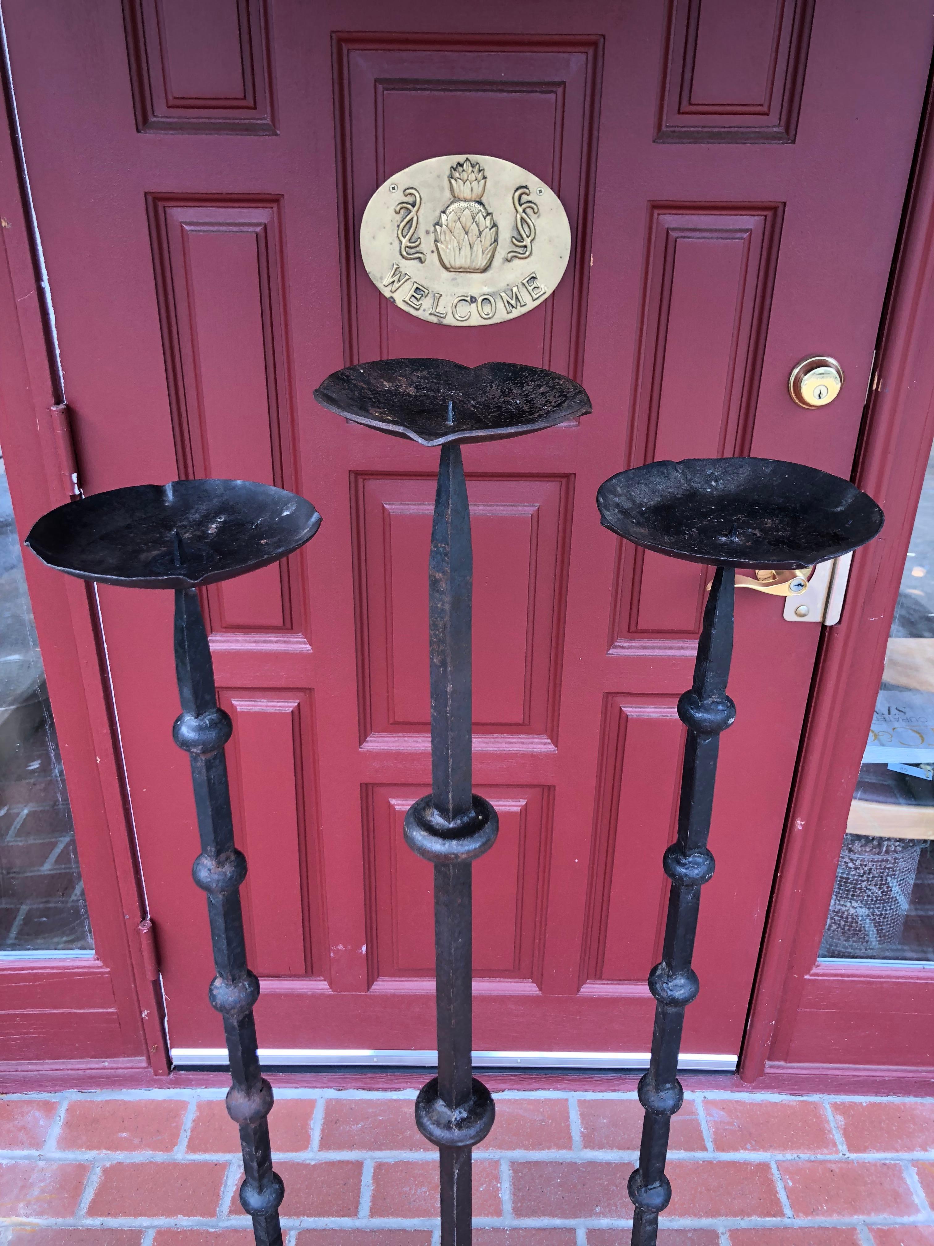 Set of Three Hand-Wrought Iron Altar Floor Candle Stands 7