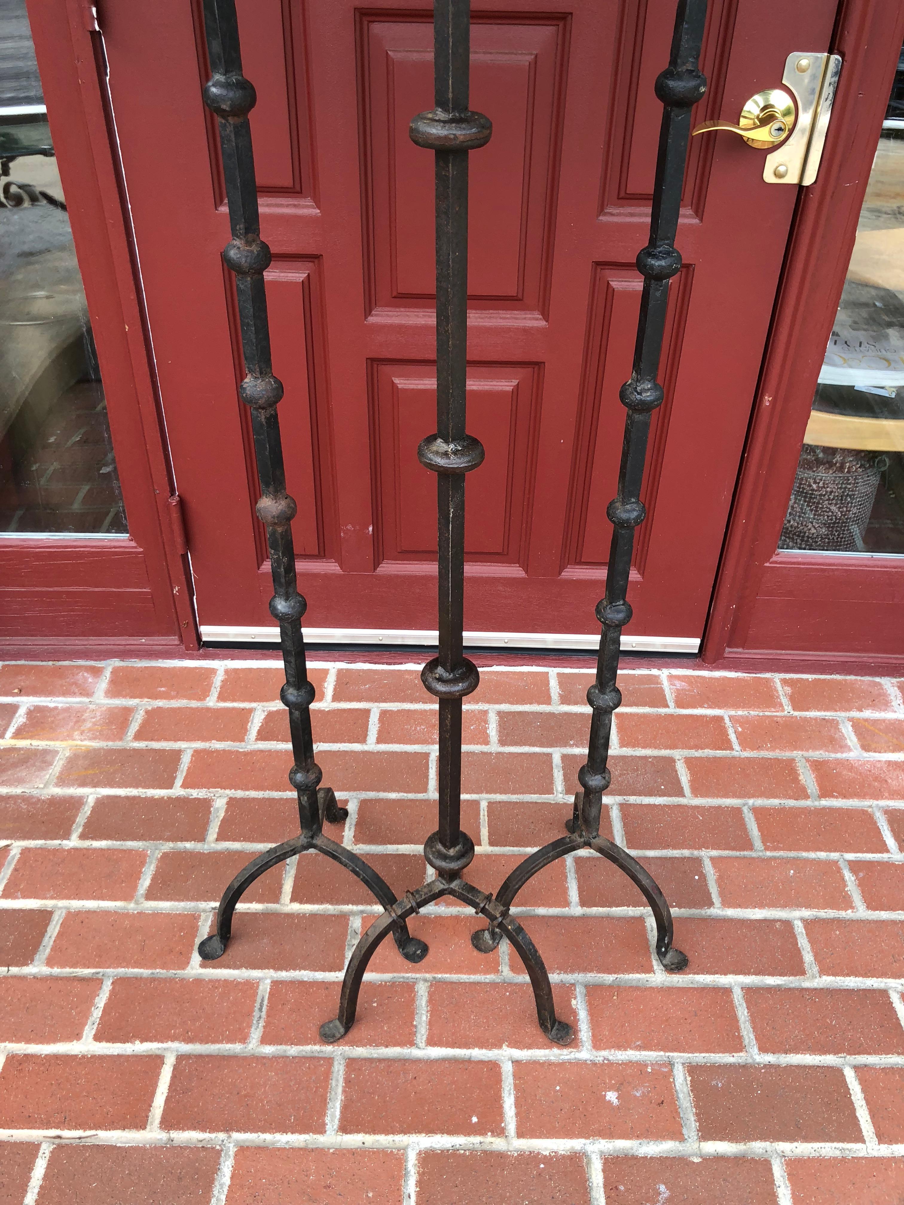 19th Century Set of Three Hand-Wrought Iron Altar Floor Candle Stands