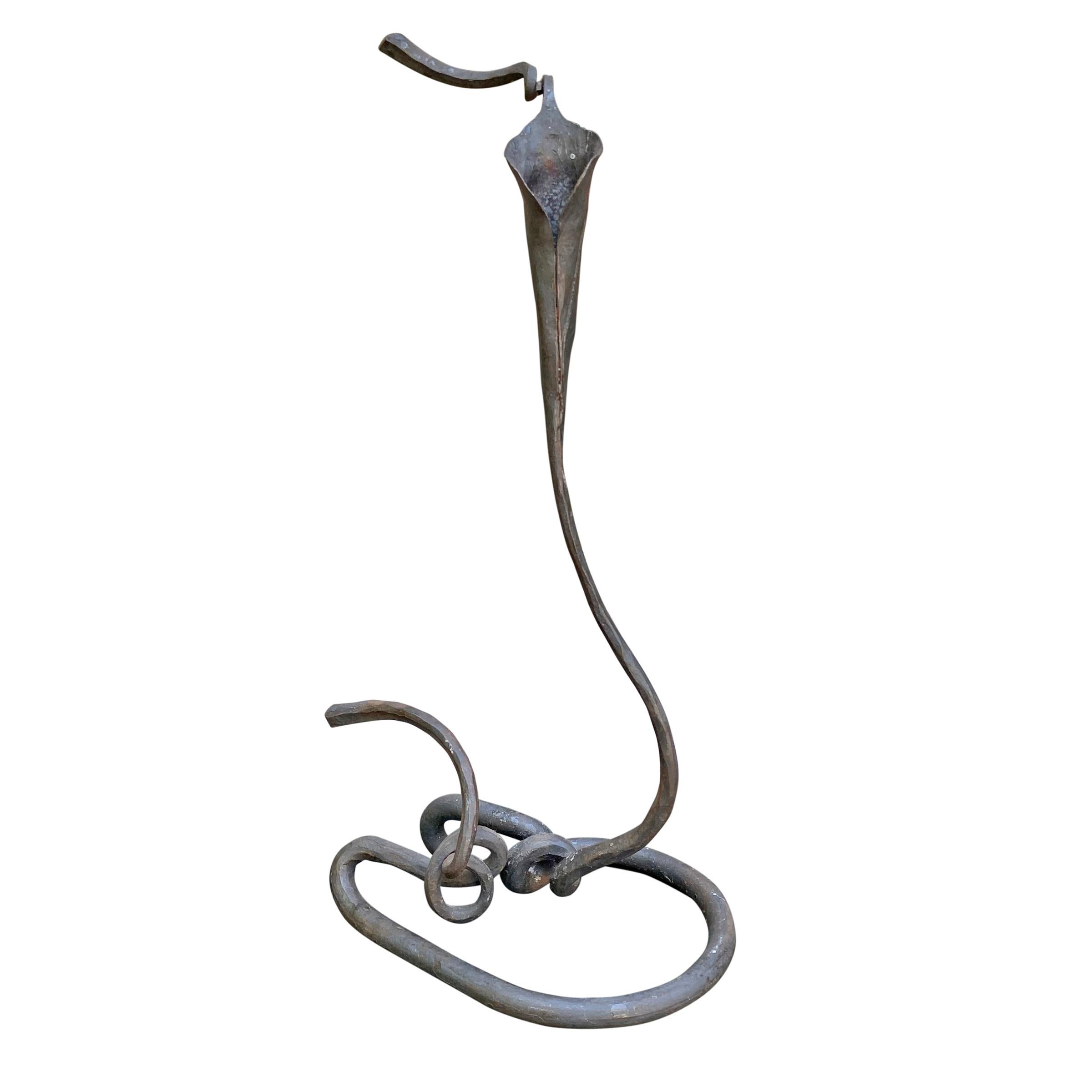 American Set of Three Handwrought Iron Calla Lily Candlesticks