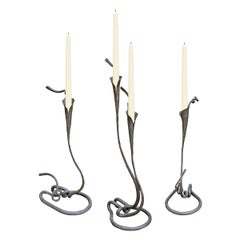 Set of Three Handwrought Iron Calla Lily Candlesticks