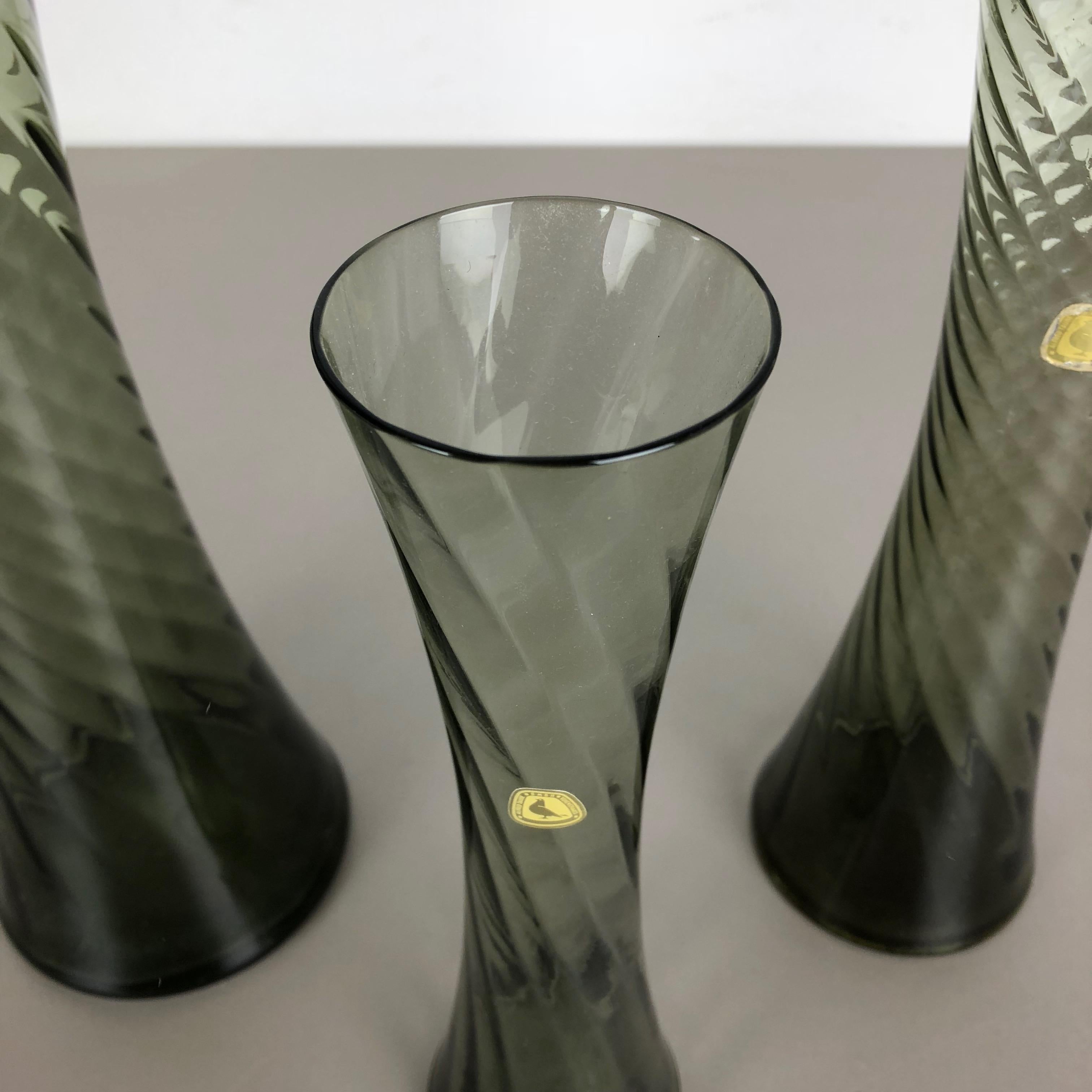 Set of Three Hand Blown Crystal Glass Vases Made by Alfred Taube, Germany, 1960s 6