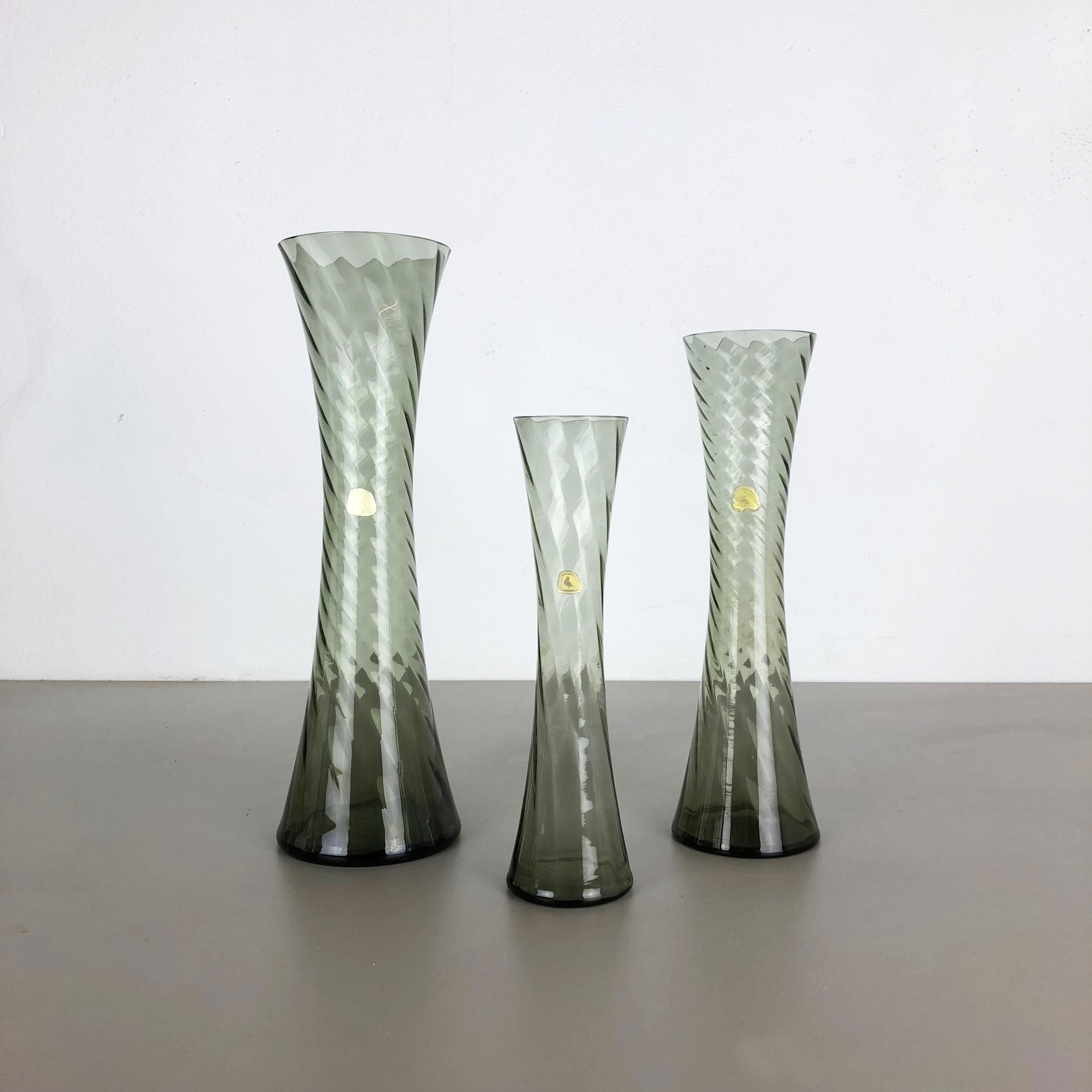 Set of Three Hand Blown Crystal Glass Vases Made by Alfred Taube, Germany, 1960s 11