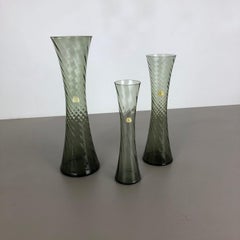 Set of Three Hand Blown Crystal Glass Vases Made by Alfred Taube, Germany, 1960s