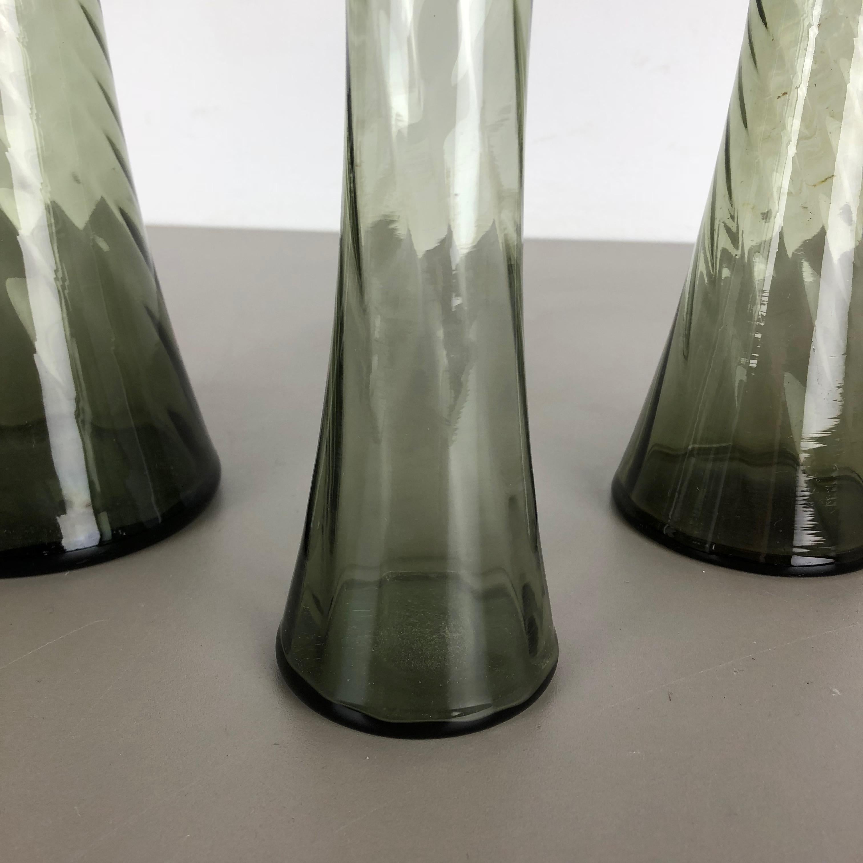 Mid-Century Modern Set of Three Hand Blown Crystal Glass Vases Made by Alfred Taube, Germany, 1960s