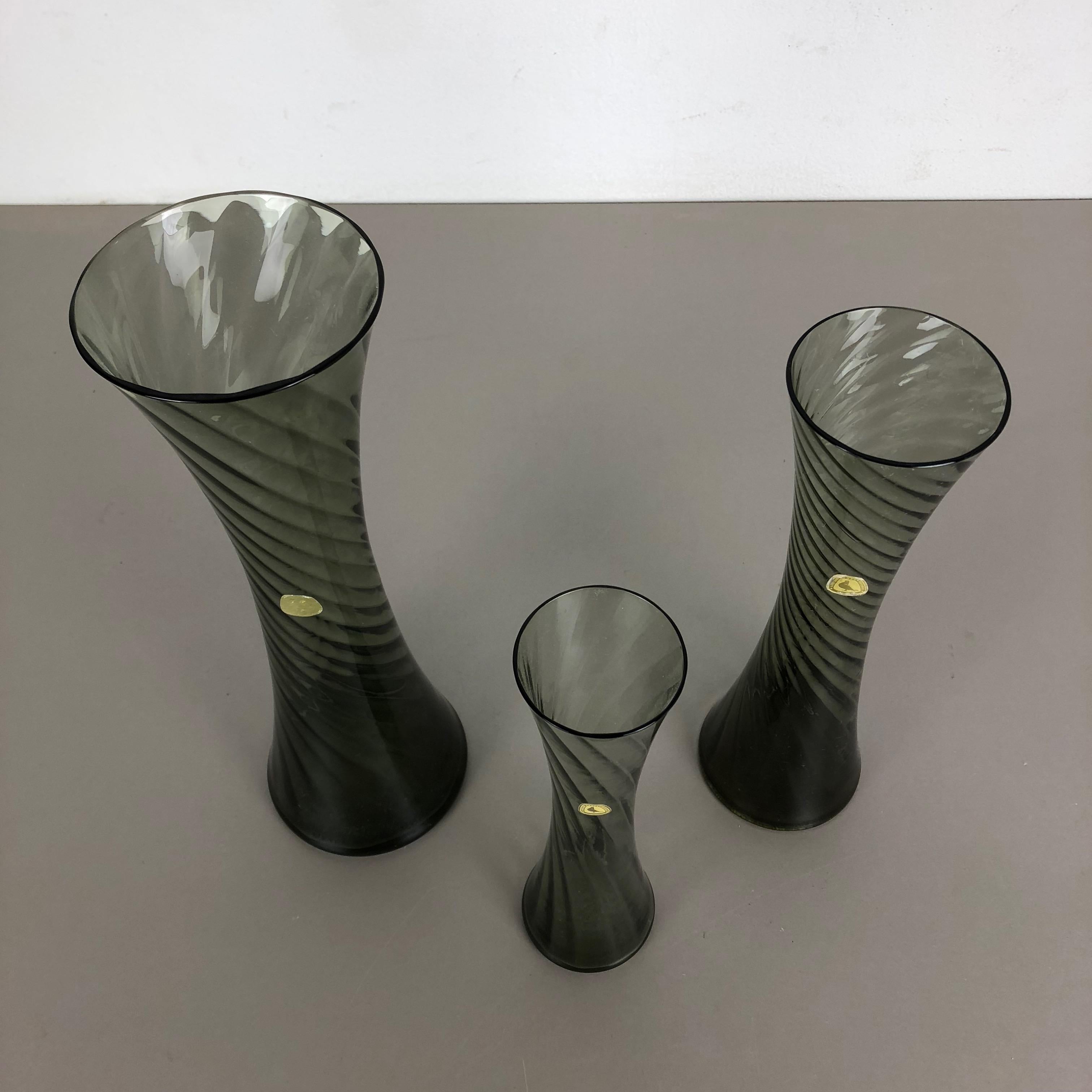 Set of Three Hand Blown Crystal Glass Vases Made by Alfred Taube, Germany, 1960s In Good Condition In Kirchlengern, DE