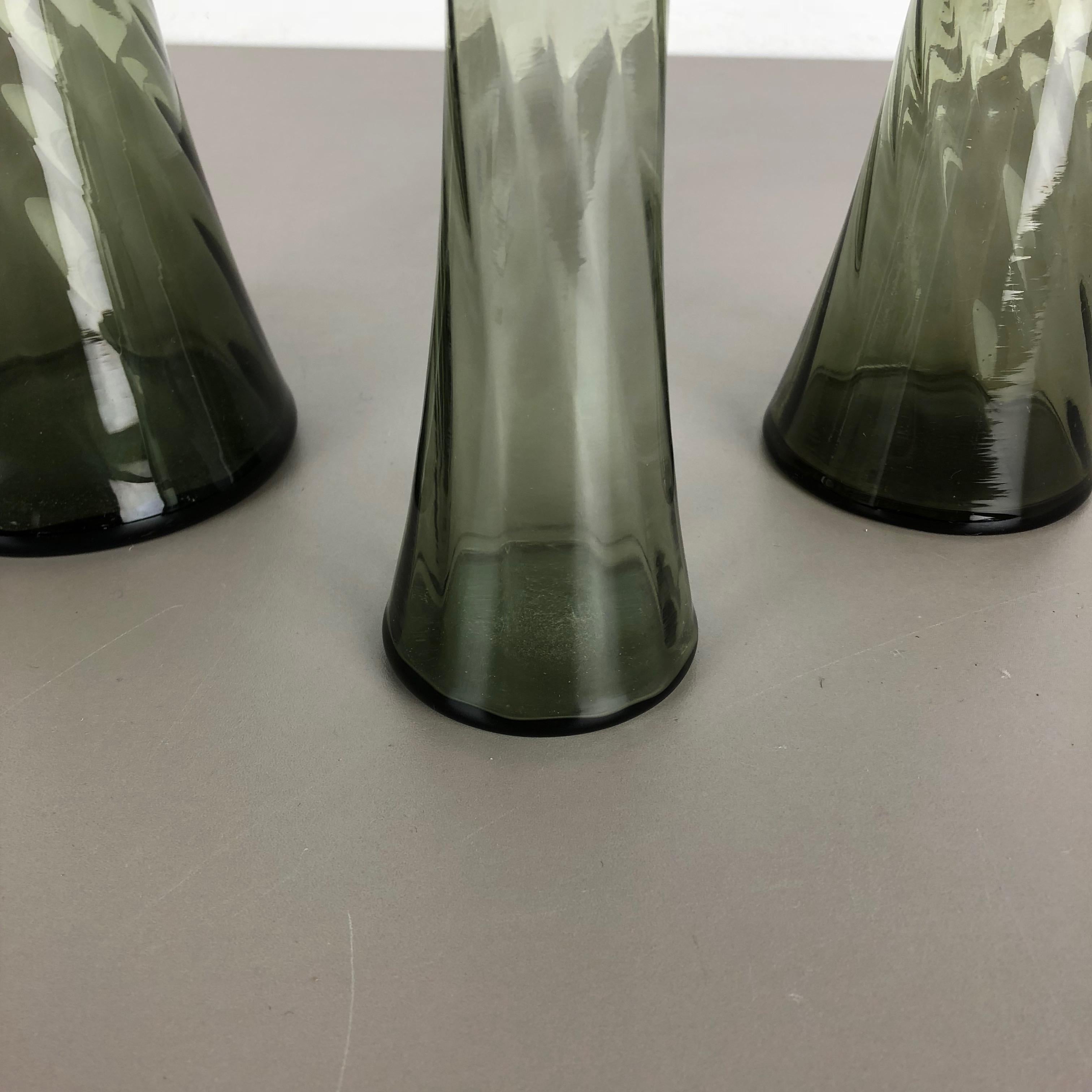 Set of Three Hand Blown Crystal Glass Vases Made by Alfred Taube, Germany, 1960s 3