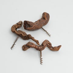 Lot de trois tire-bouchons en bois de vigne français des années 1930 fabriqués à la main par Laurent Siret