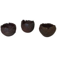 Set of Three Handmade Ceramic Flower Bowls