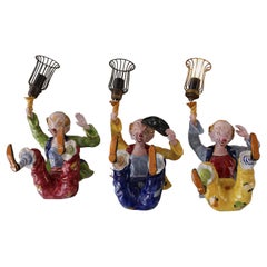 Set of Three Handmade "Clown" Ceramic Wall Sconces from the Italian, 1950s