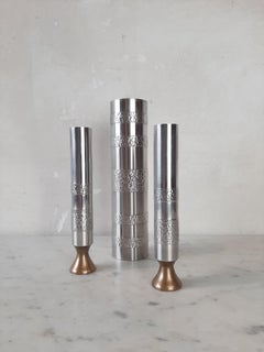 Set of Three Handmade Metal Brutalist Vases, Stainless Steel, Germany, 1970s