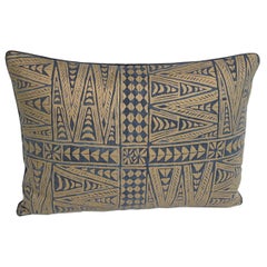 Set of Three Handmade Pillows with an Indigo and Gold Pattern