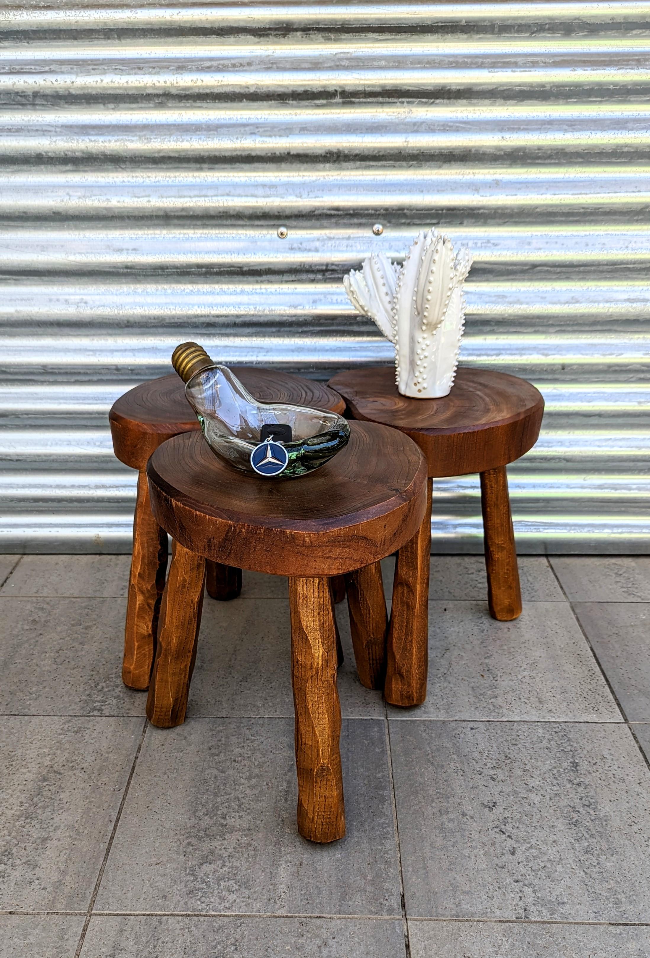 Set of Three Handmade Wooden Stool, France, 1960s 3