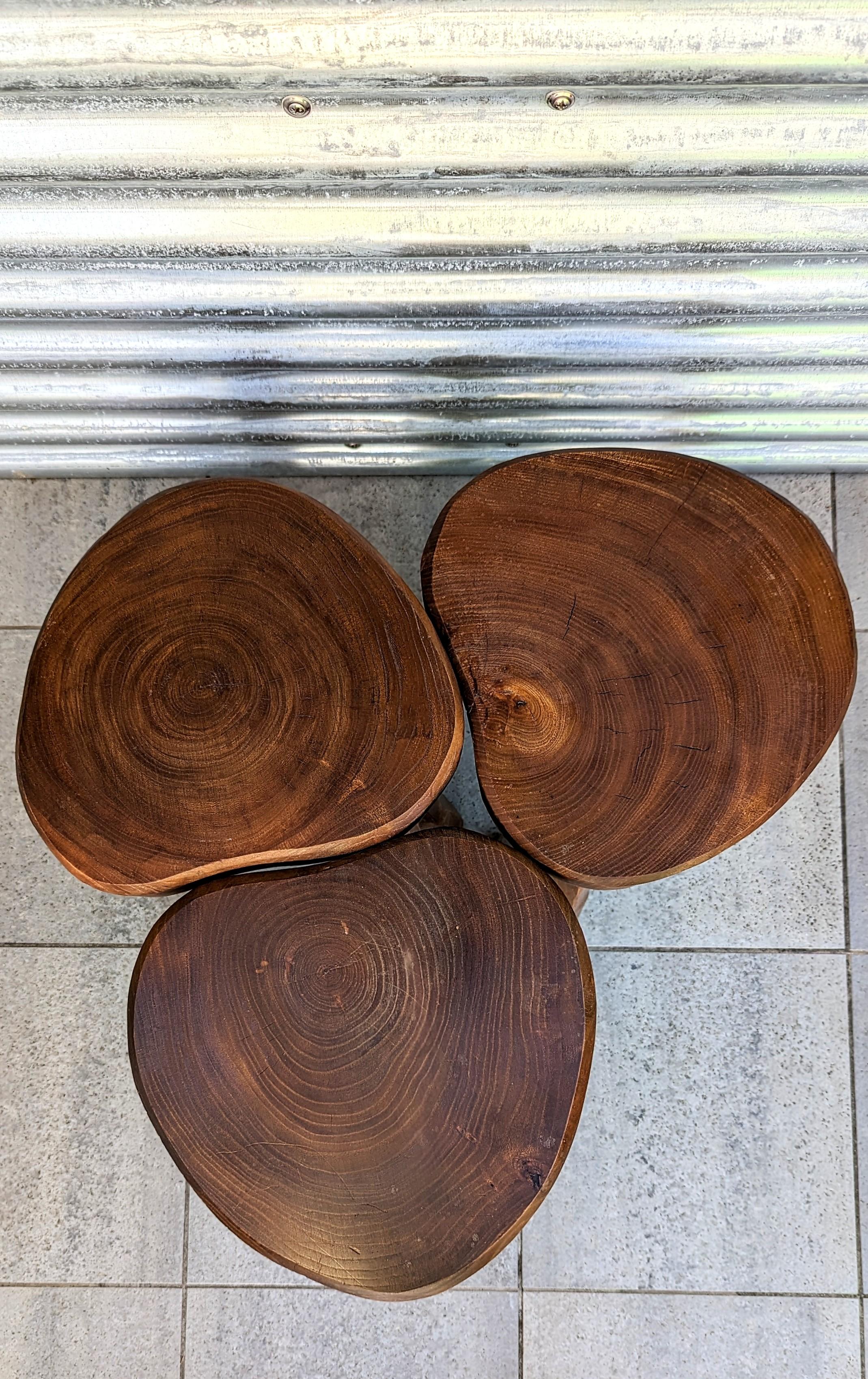 Set of Three Handmade Wooden Stool, France, 1960s 5