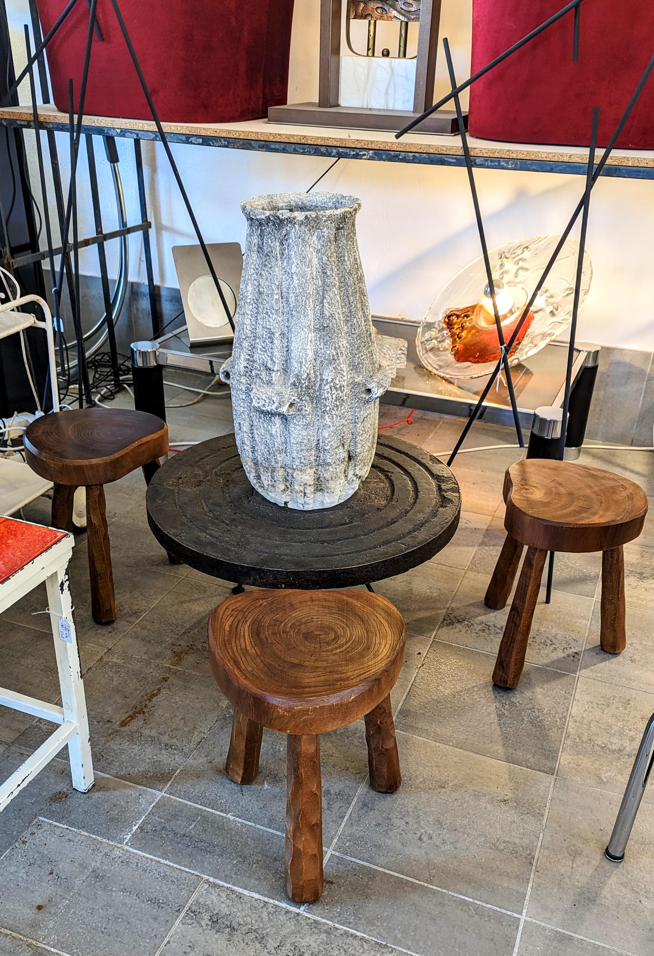 Set of Three Handmade Wooden Stool, France, 1960s 6