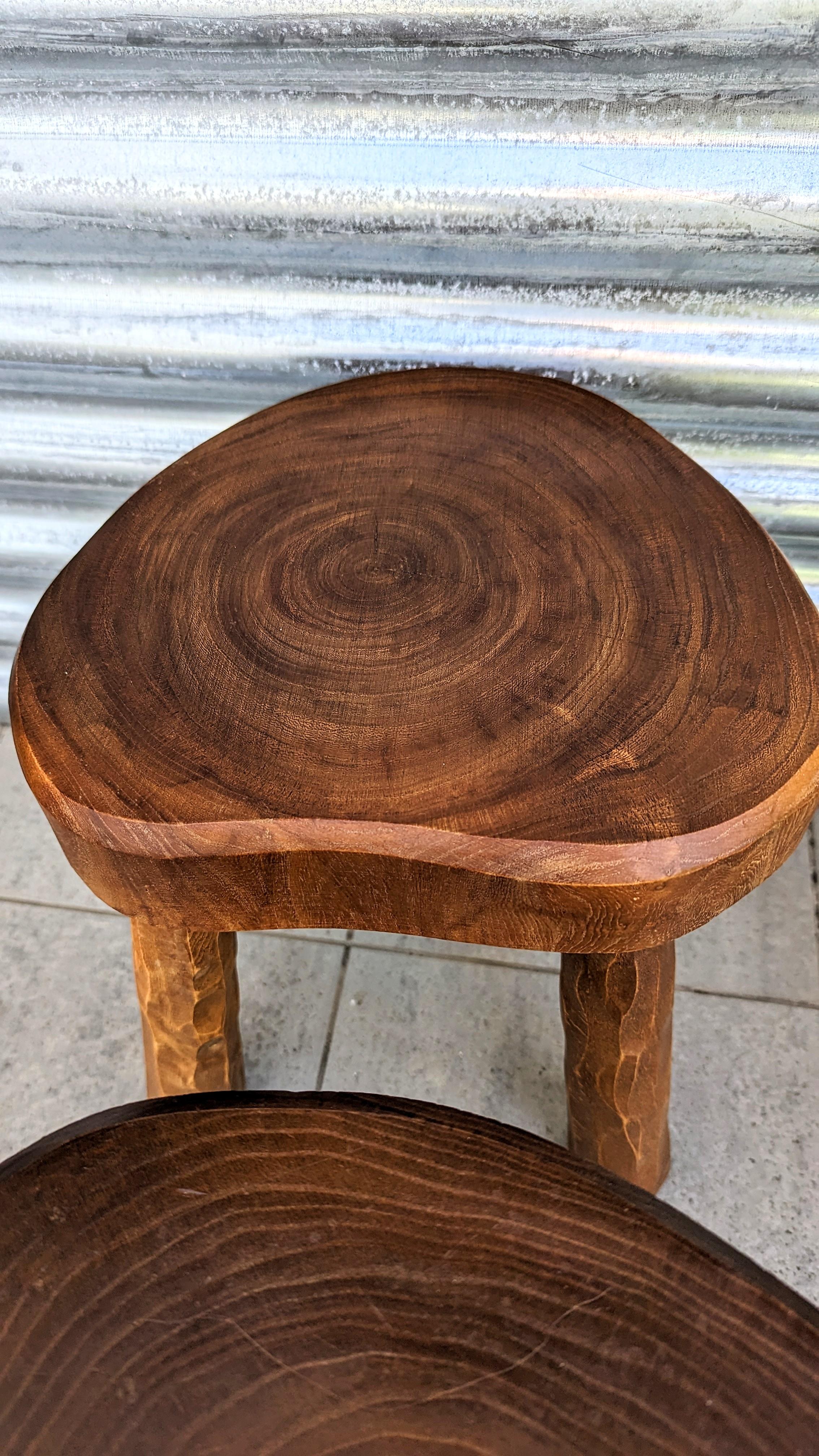 Set of Three Handmade Wooden Stool, France, 1960s 1