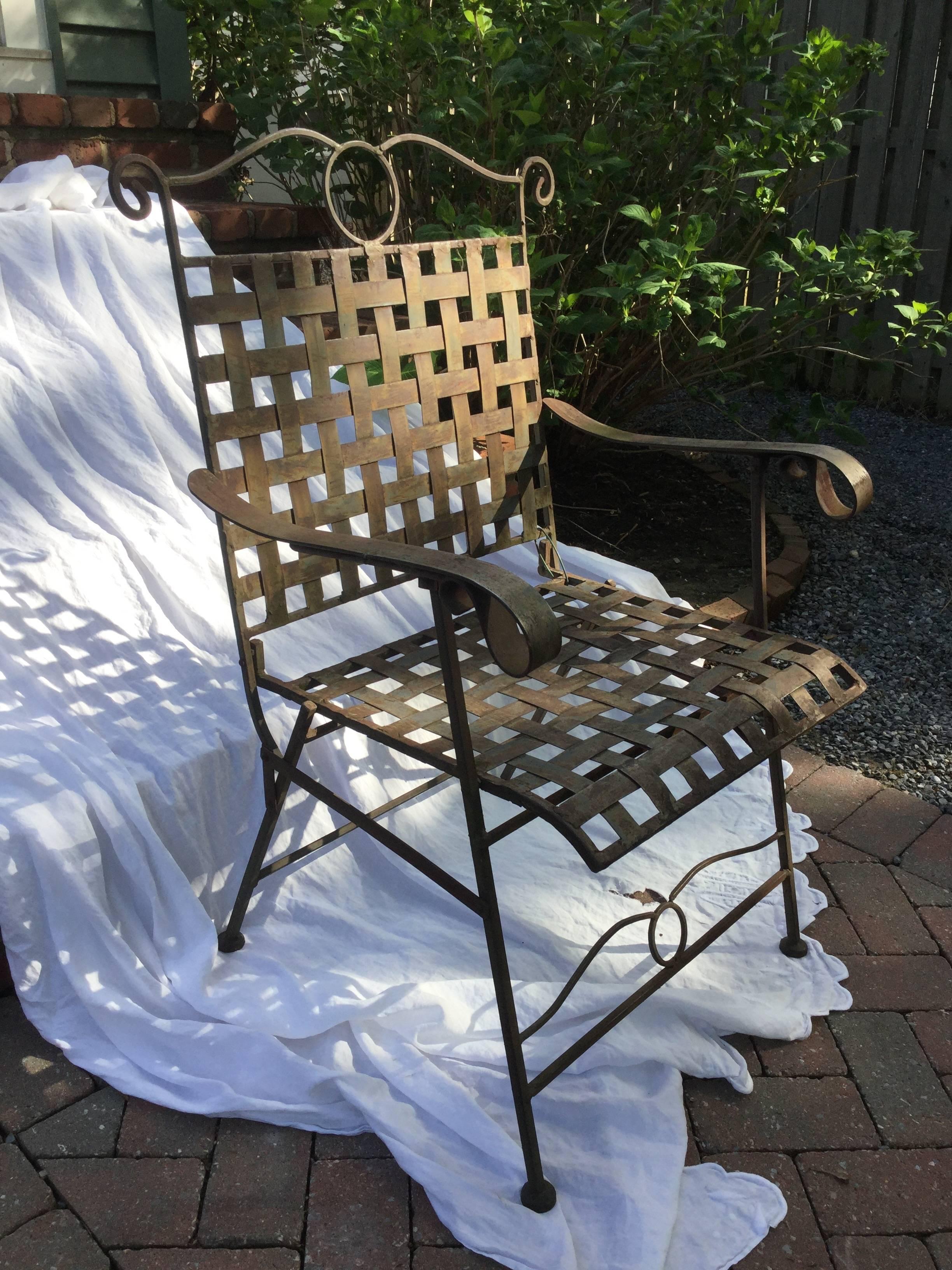 Set of Three Handsome Vintage Iron Armchairs In Excellent Condition For Sale In Hopewell, NJ
