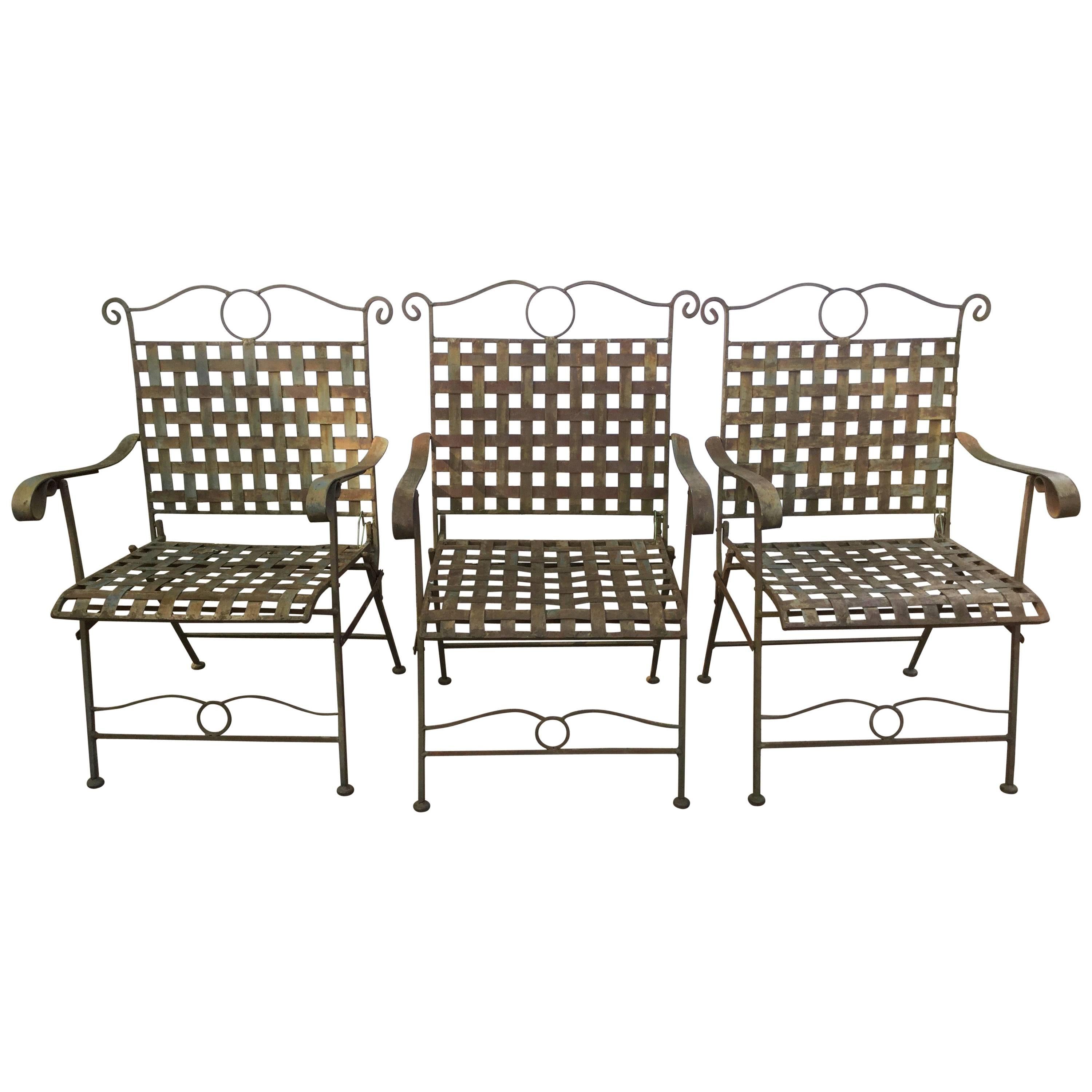 Set of Three Handsome Vintage Iron Armchairs For Sale
