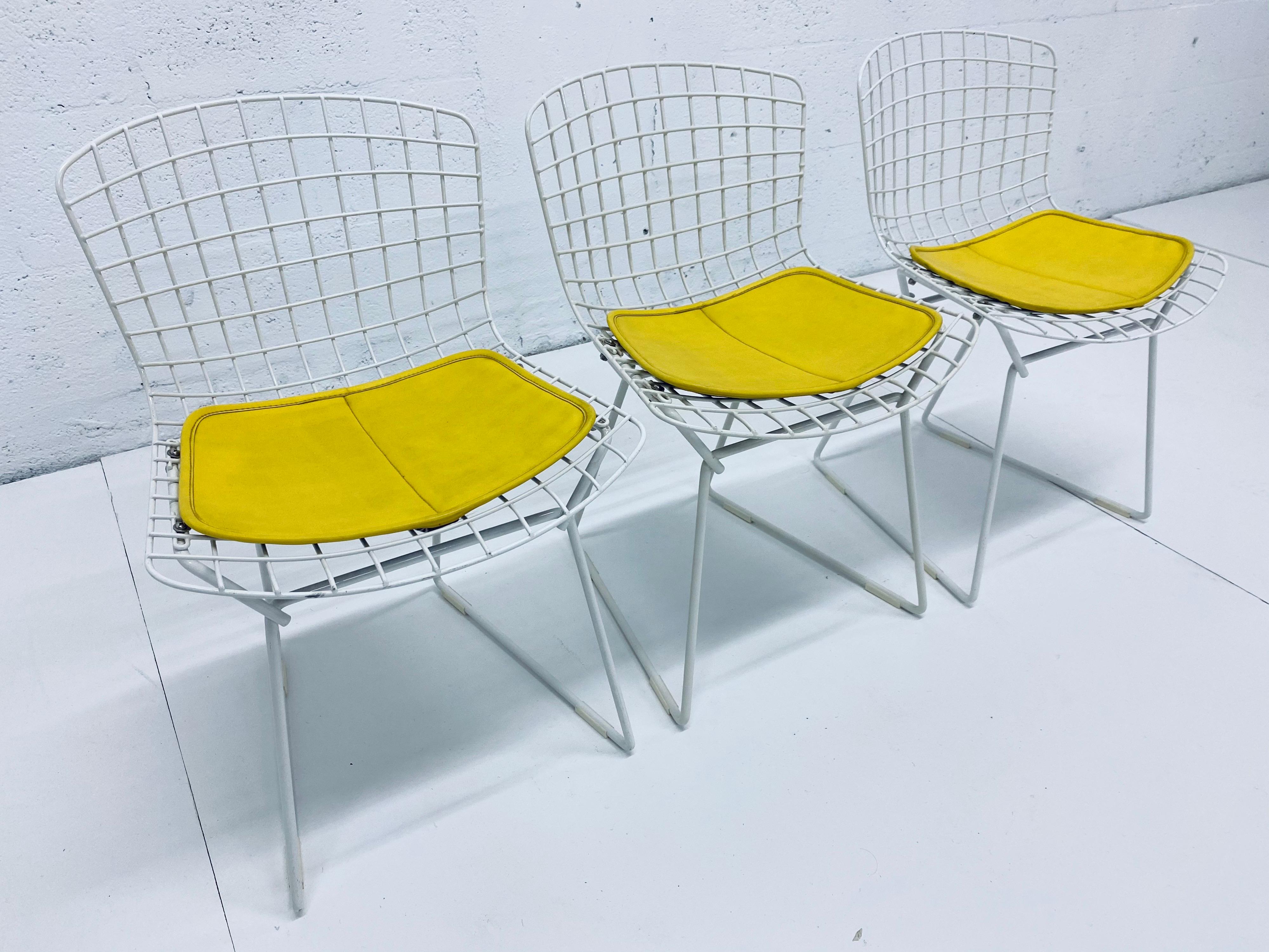 Mid-Century Modern Set of Three Harry Bertoia Children's Wire Chairs with Yellow Seats for Knoll