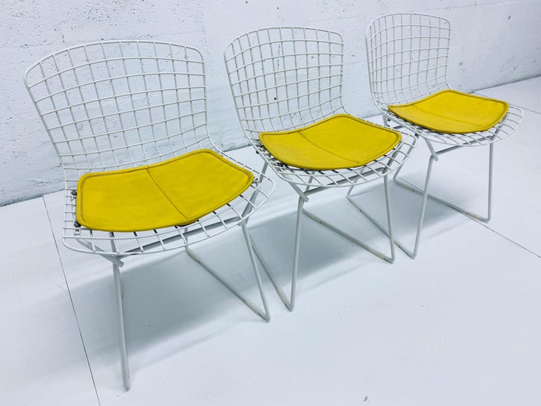 Mid-Century Modern Set of Three Harry Bertoia Children's Wire Chairs with Yellow Seats for Knoll For Sale