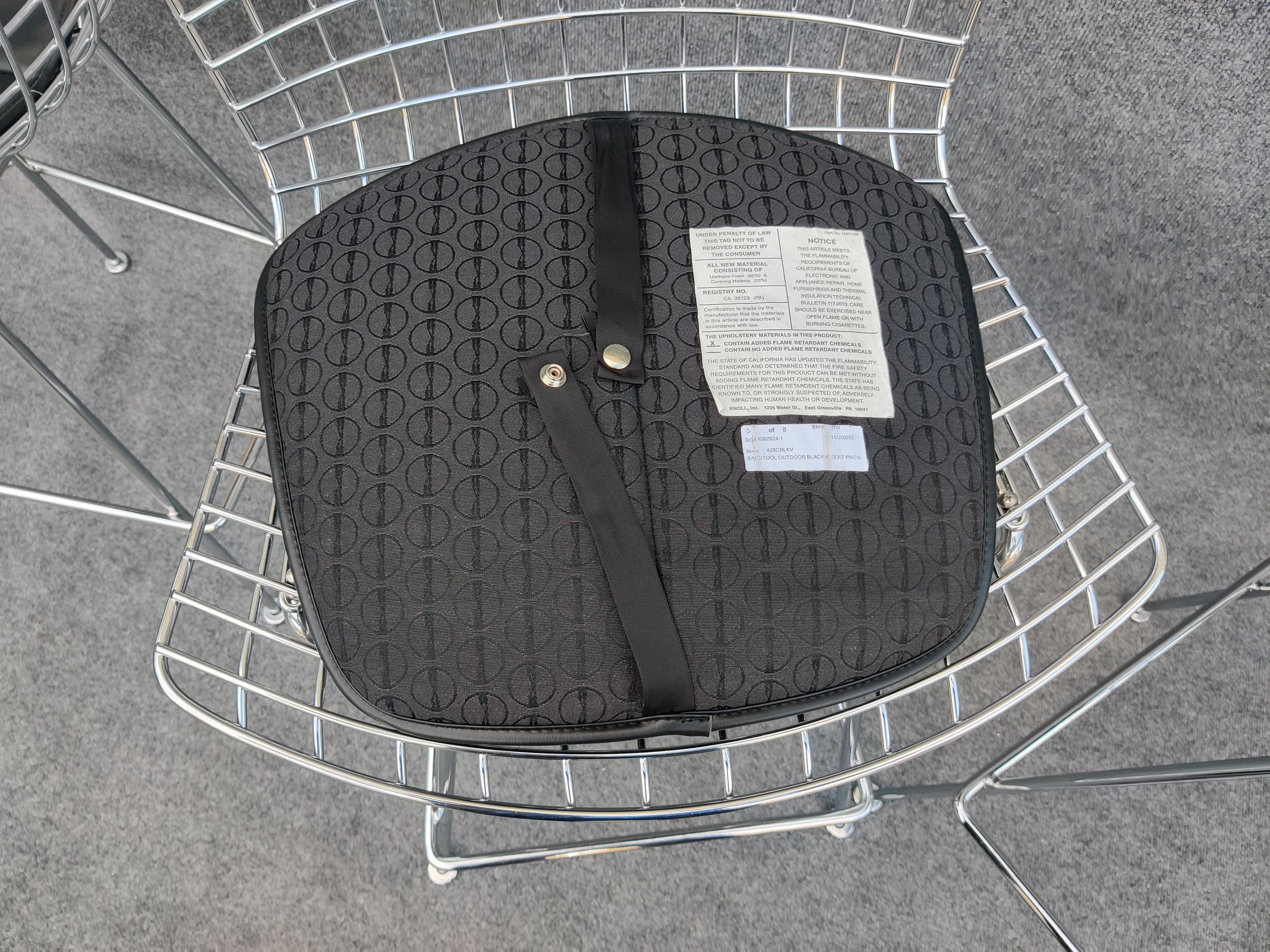 Set of Three Harry Bertoia for Knoll Barstool in Chrome & Black Leatherette For Sale 2
