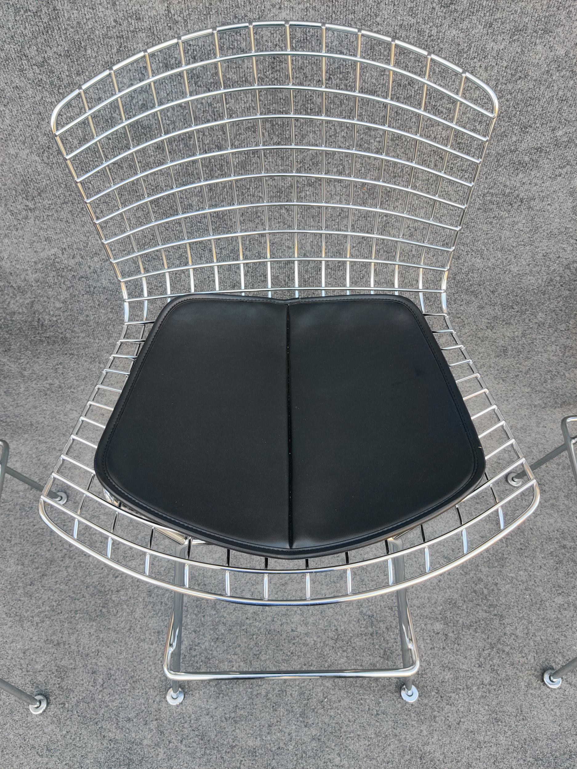 Set of Three Harry Bertoia for Knoll Barstool in Chrome & Black Leatherette For Sale 7