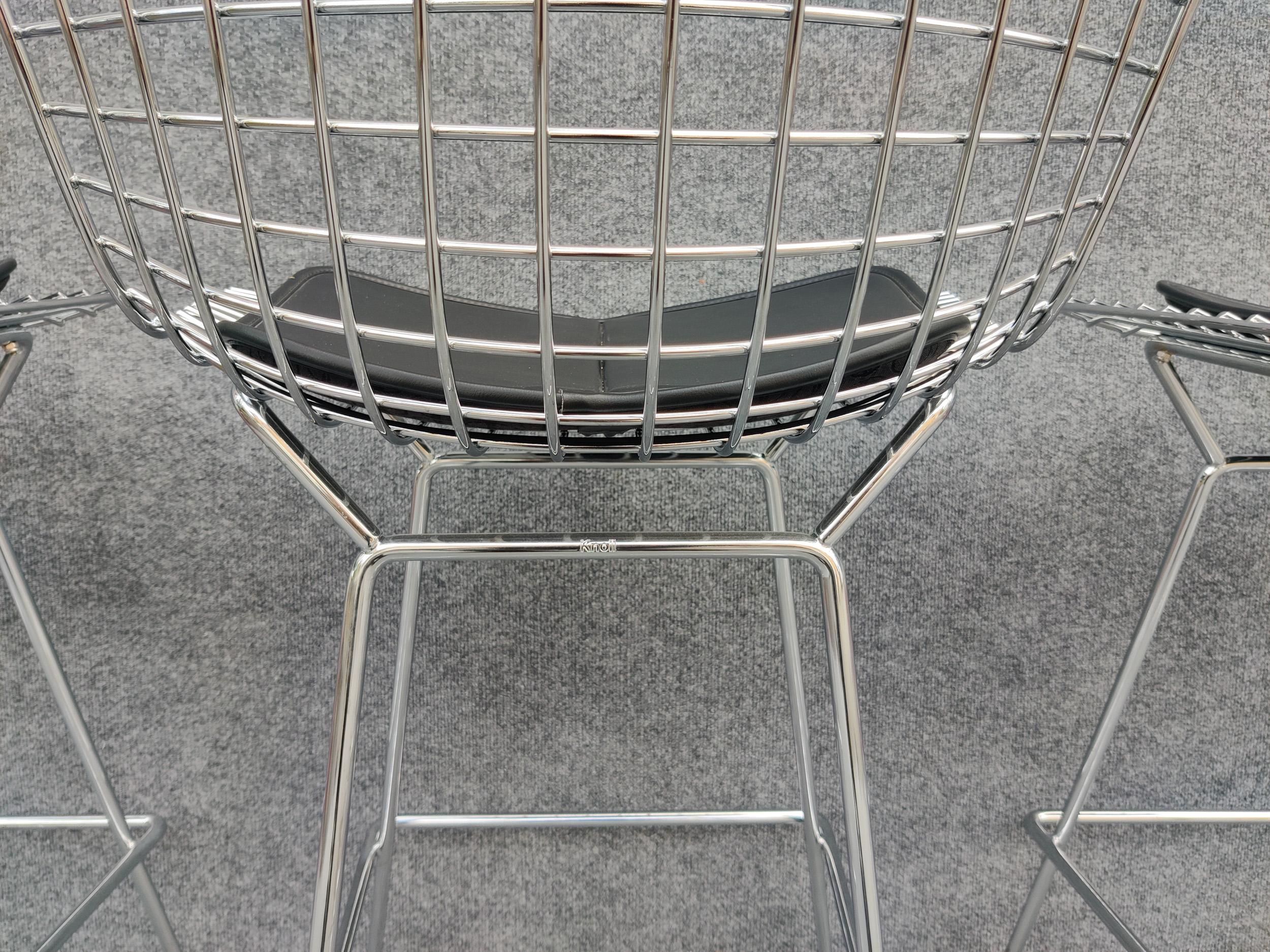 Contemporary Set of Three Harry Bertoia for Knoll Barstool in Chrome & Black Leatherette For Sale