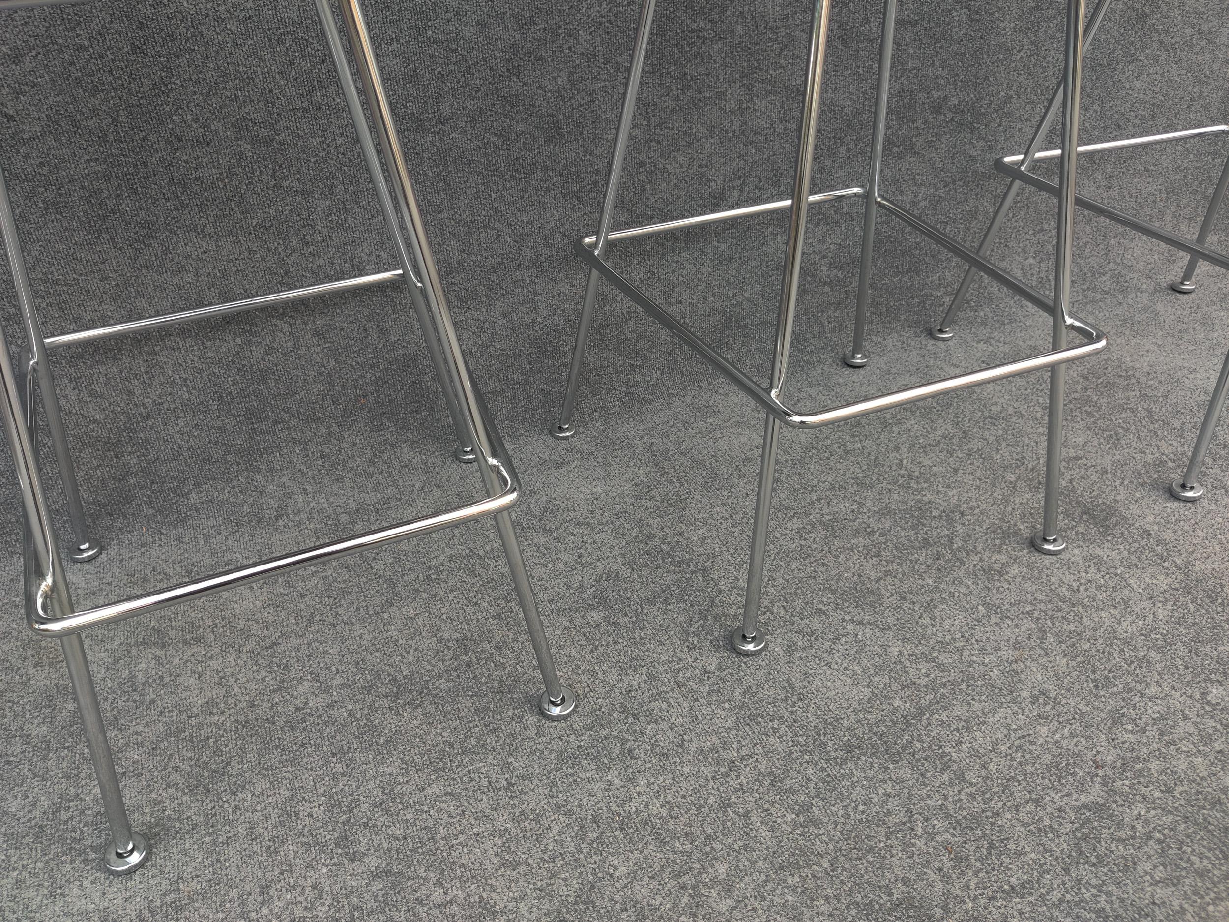 Steel Set of Three Harry Bertoia for Knoll Barstool in Chrome & Black Leatherette For Sale