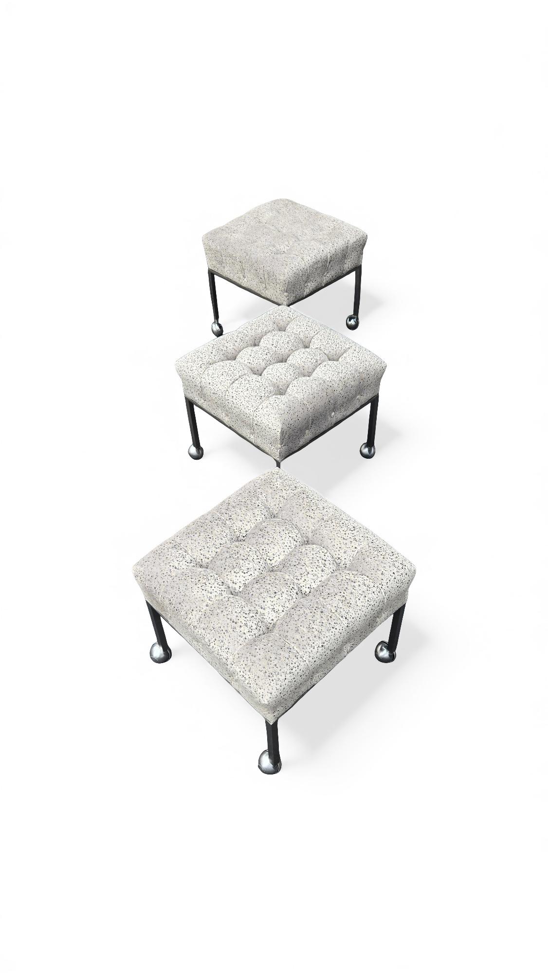 Mid-Century Modern Set of Three Harvey Probber Biscuit Tufted Ottomans / Stools