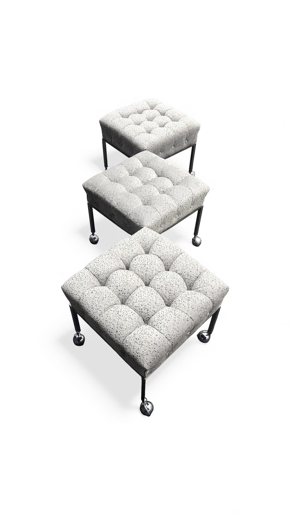 Set of Three Harvey Probber Biscuit Tufted Ottomans / Stools In Good Condition In Middlesex, NJ