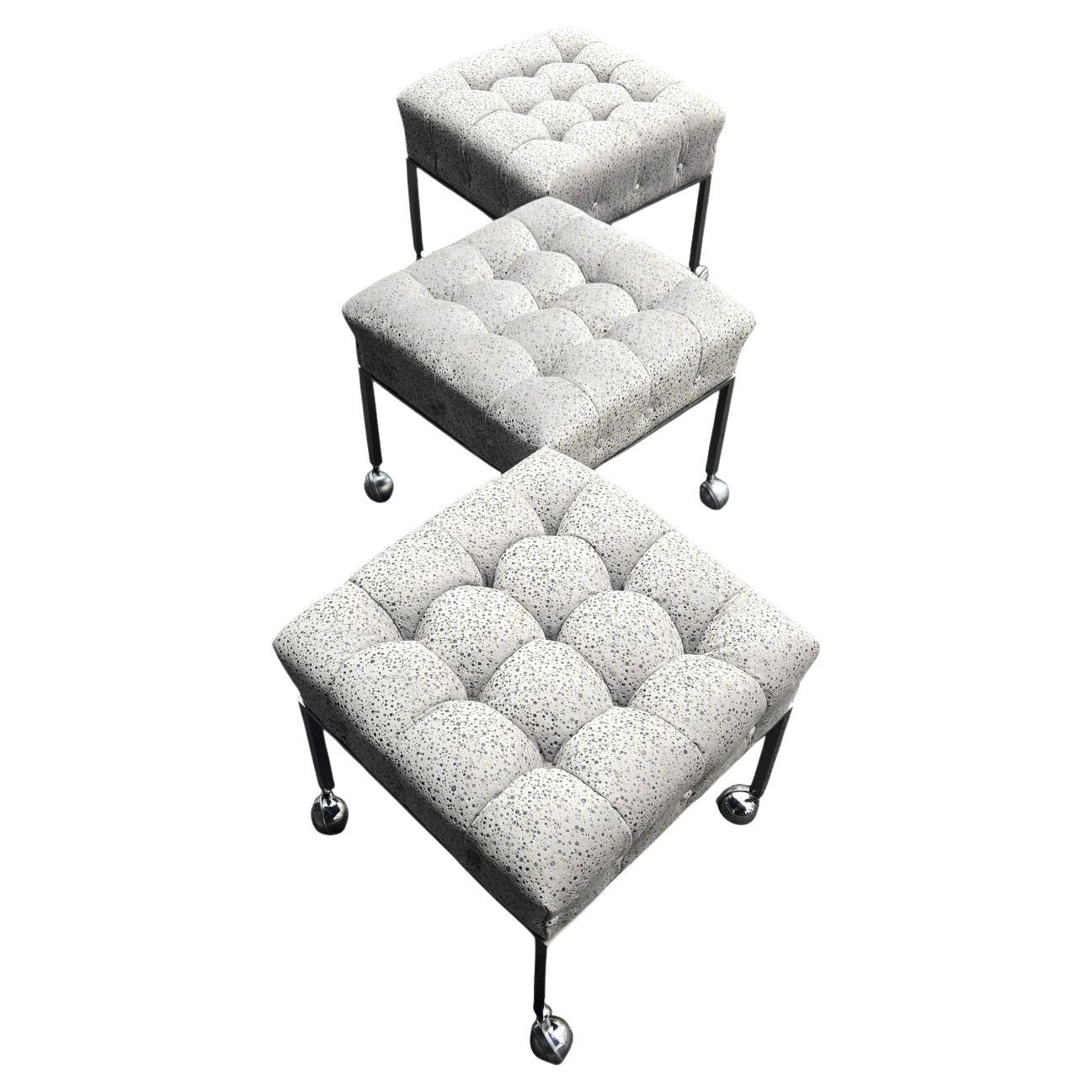 Set of Three Harvey Probber Biscuit Tufted Ottomans / Stools