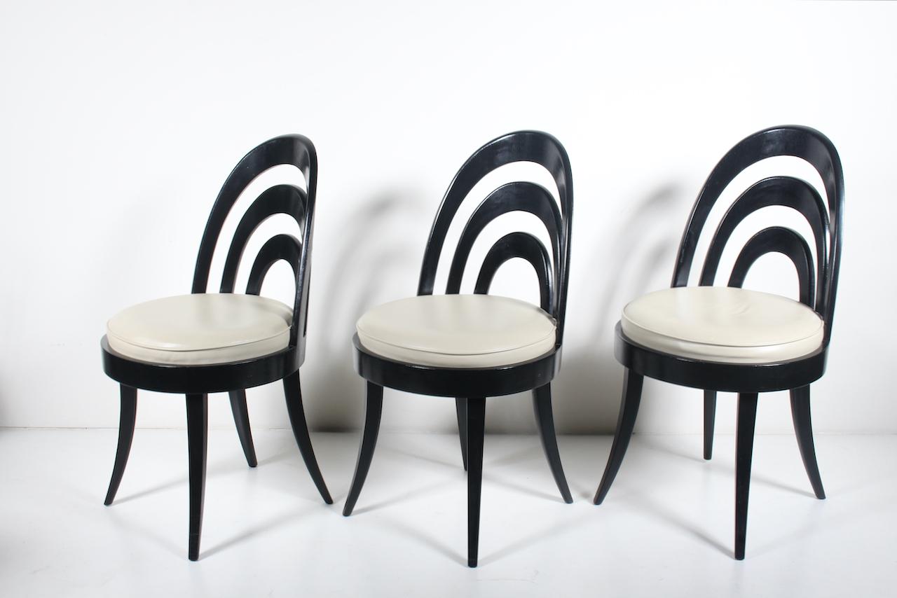 Enameled Set of Three Harvey Probber Black Camelback Dining Chairs, 1950s For Sale