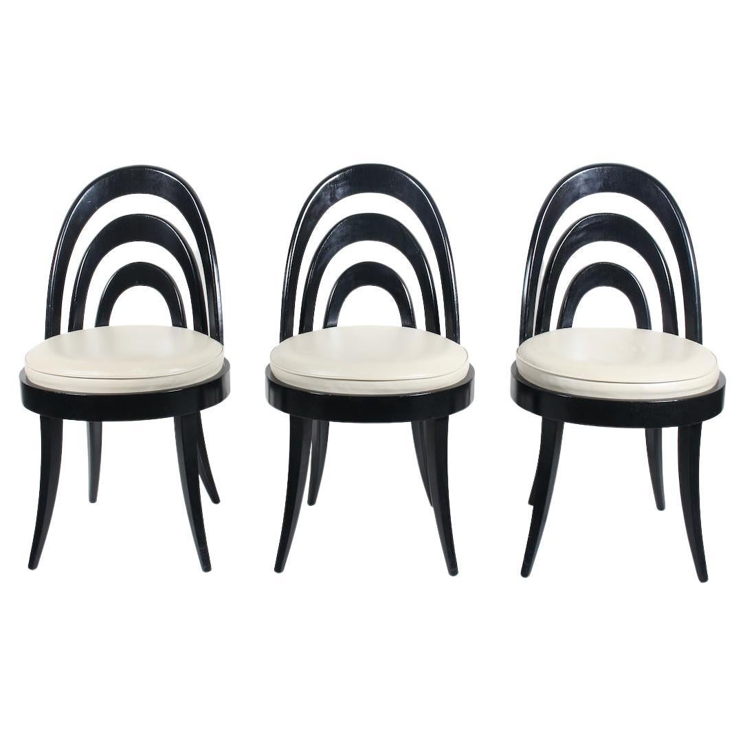 Set of Three Harvey Probber Black Camelback Dining Chairs, 1950s For Sale