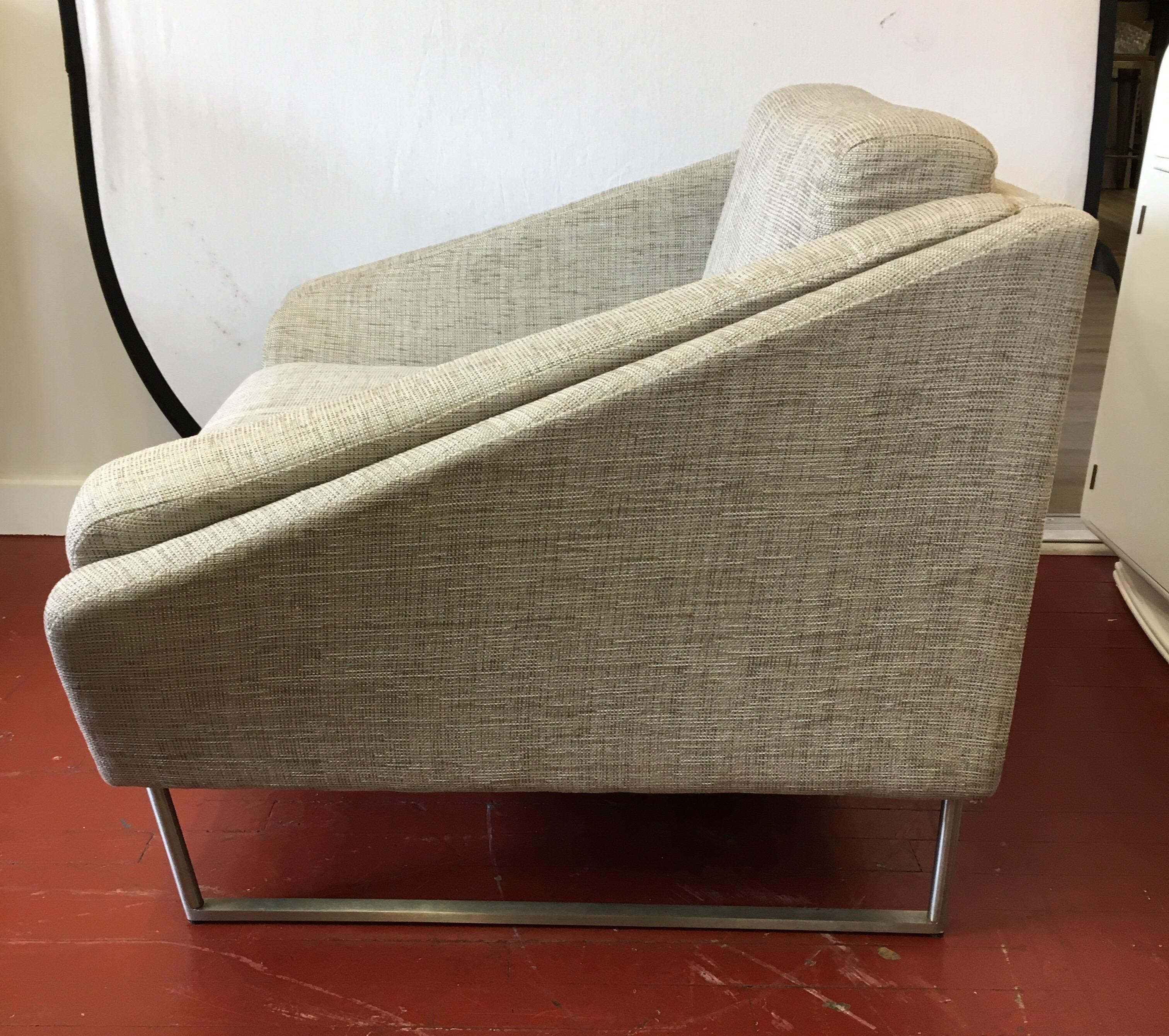 Set of Three HBF Barbara Barry Hickory Architectural Curved Lounge Chairs 5