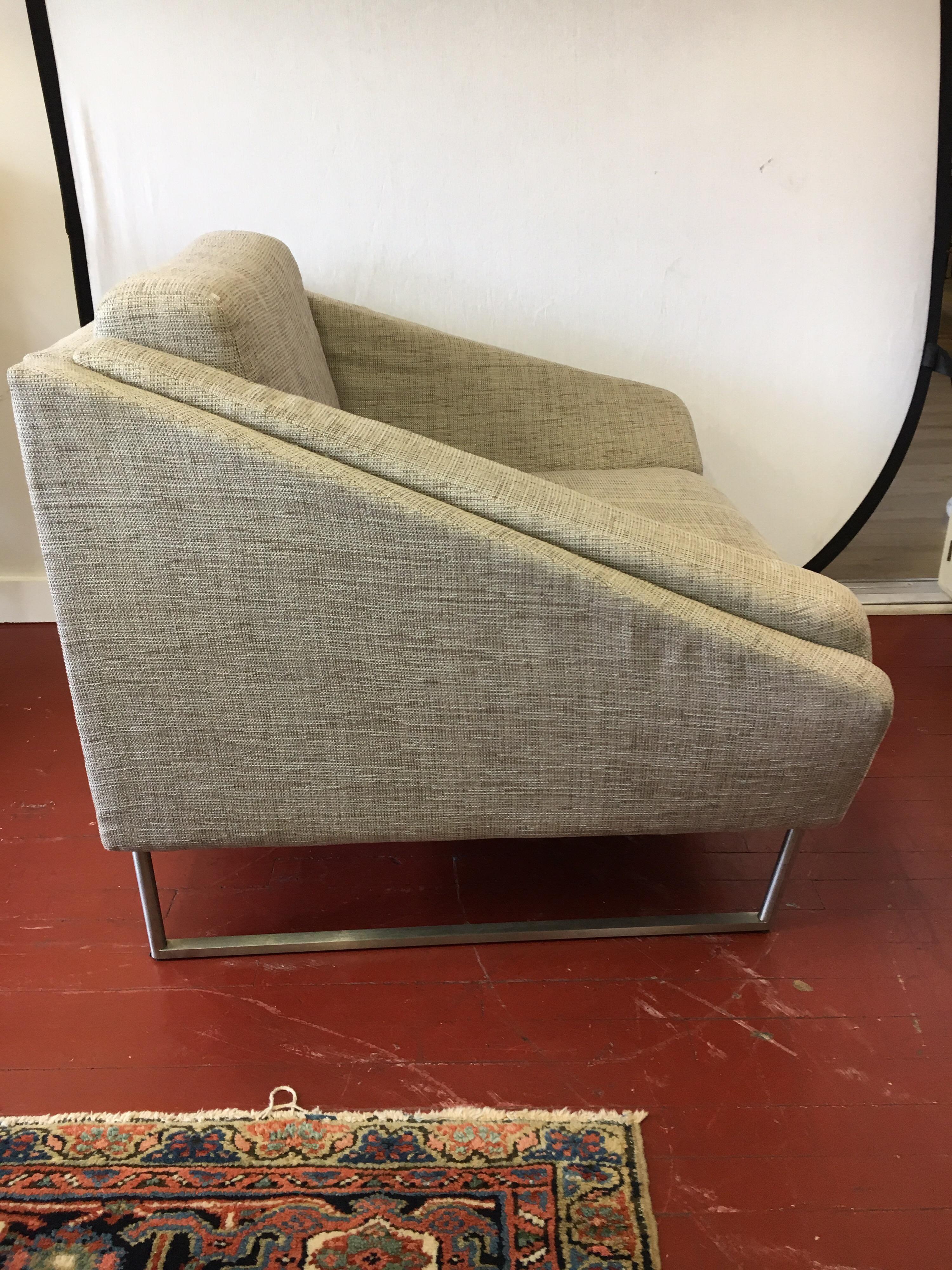 Set of Three HBF Barbara Barry Hickory Architectural Curved Lounge Chairs 10