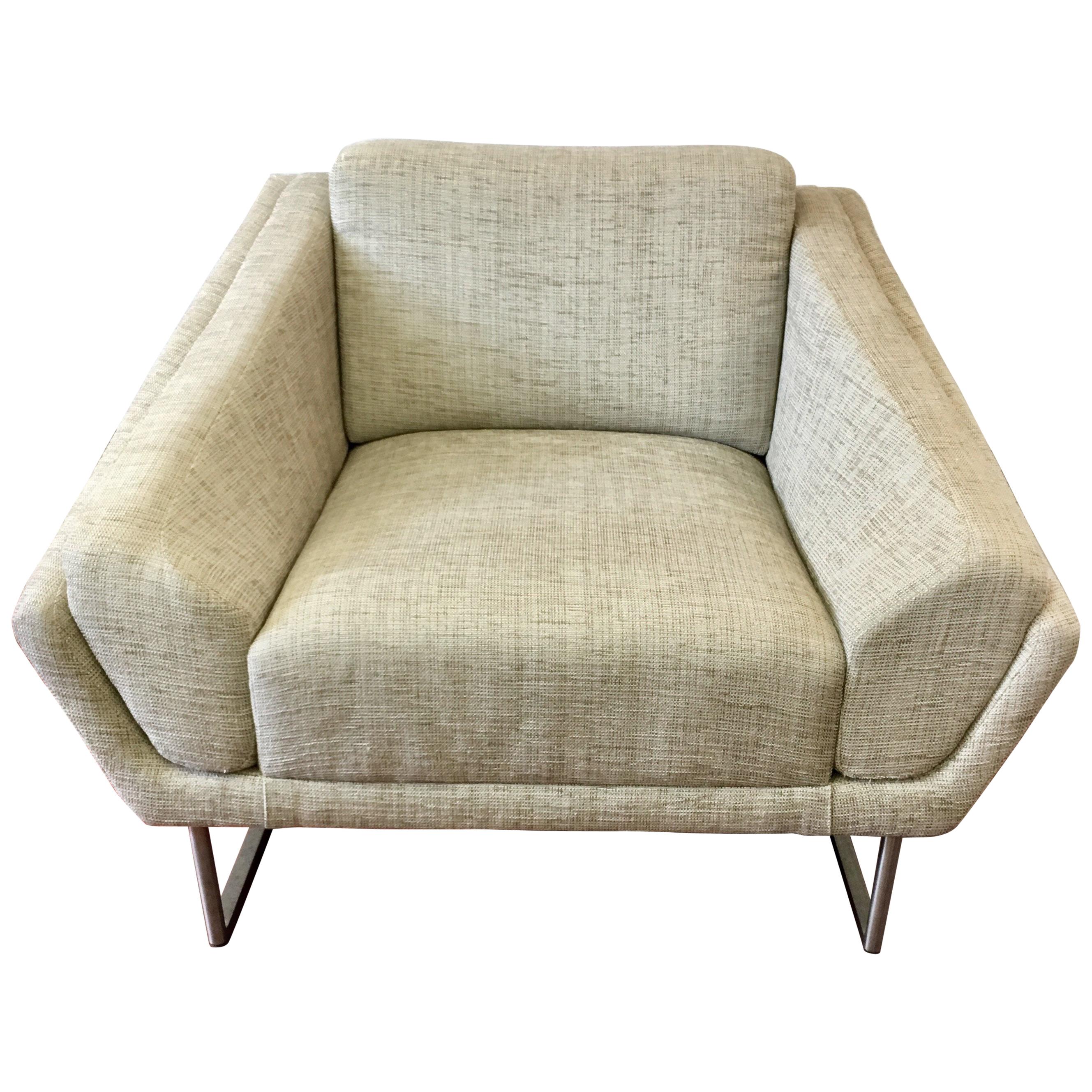 Set of Three HBF Barbara Barry Hickory Architectural Curved Lounge Chairs
