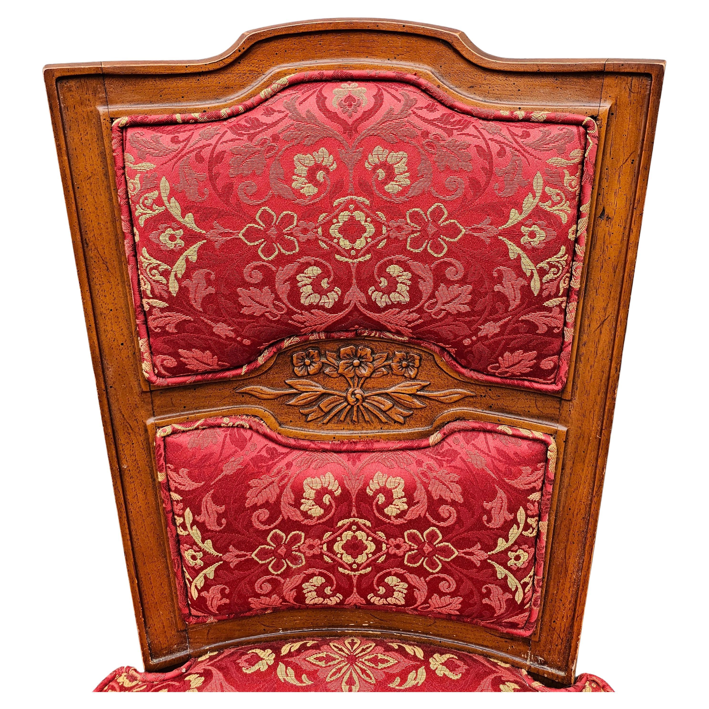 Carved Set of Three Henrendon Folio One Fruitwood and Upholstered Side Chairs For Sale