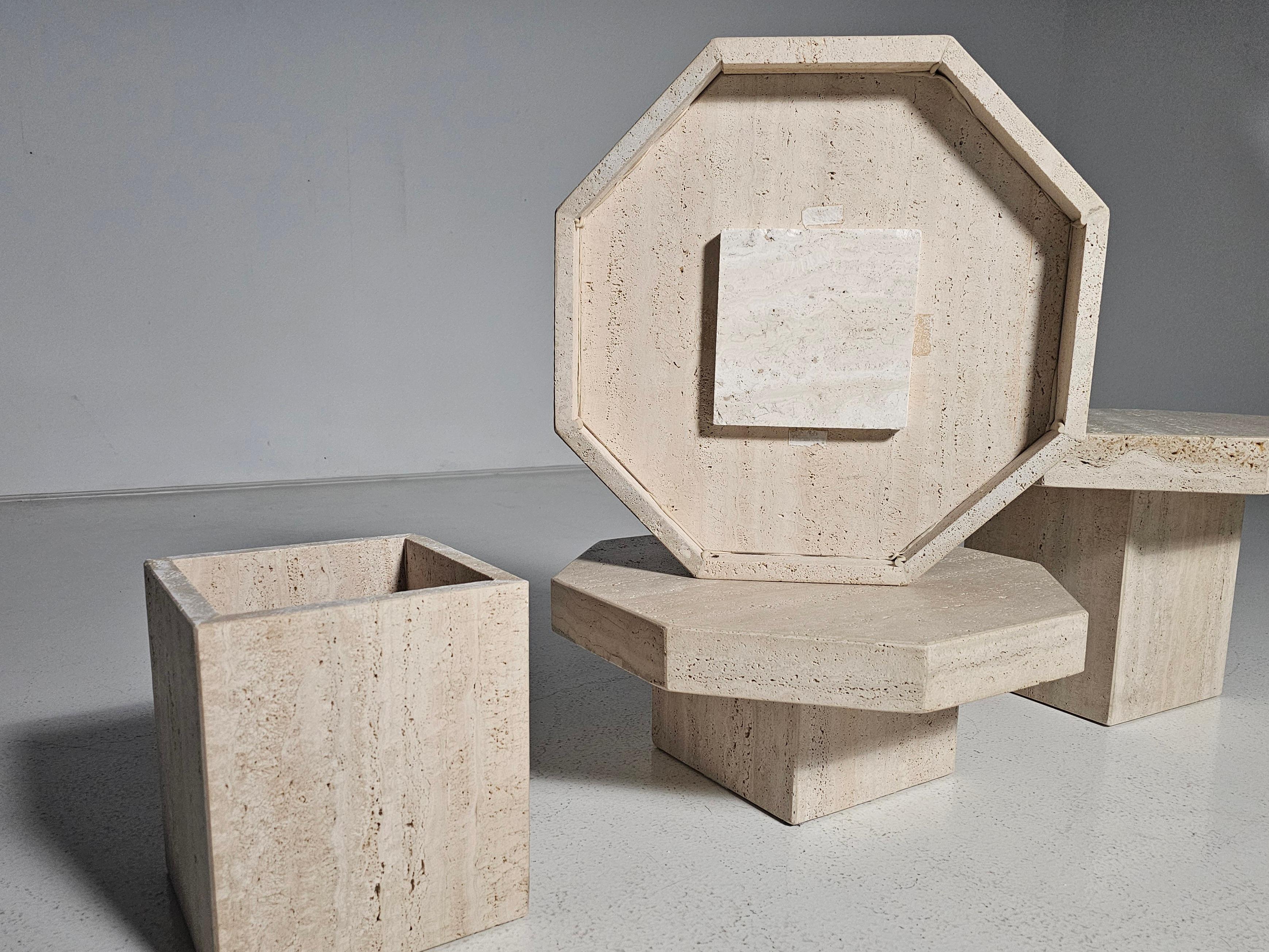 Set of Three Hexagon Travertine Cocktail Tables, Italy, 1970s 4