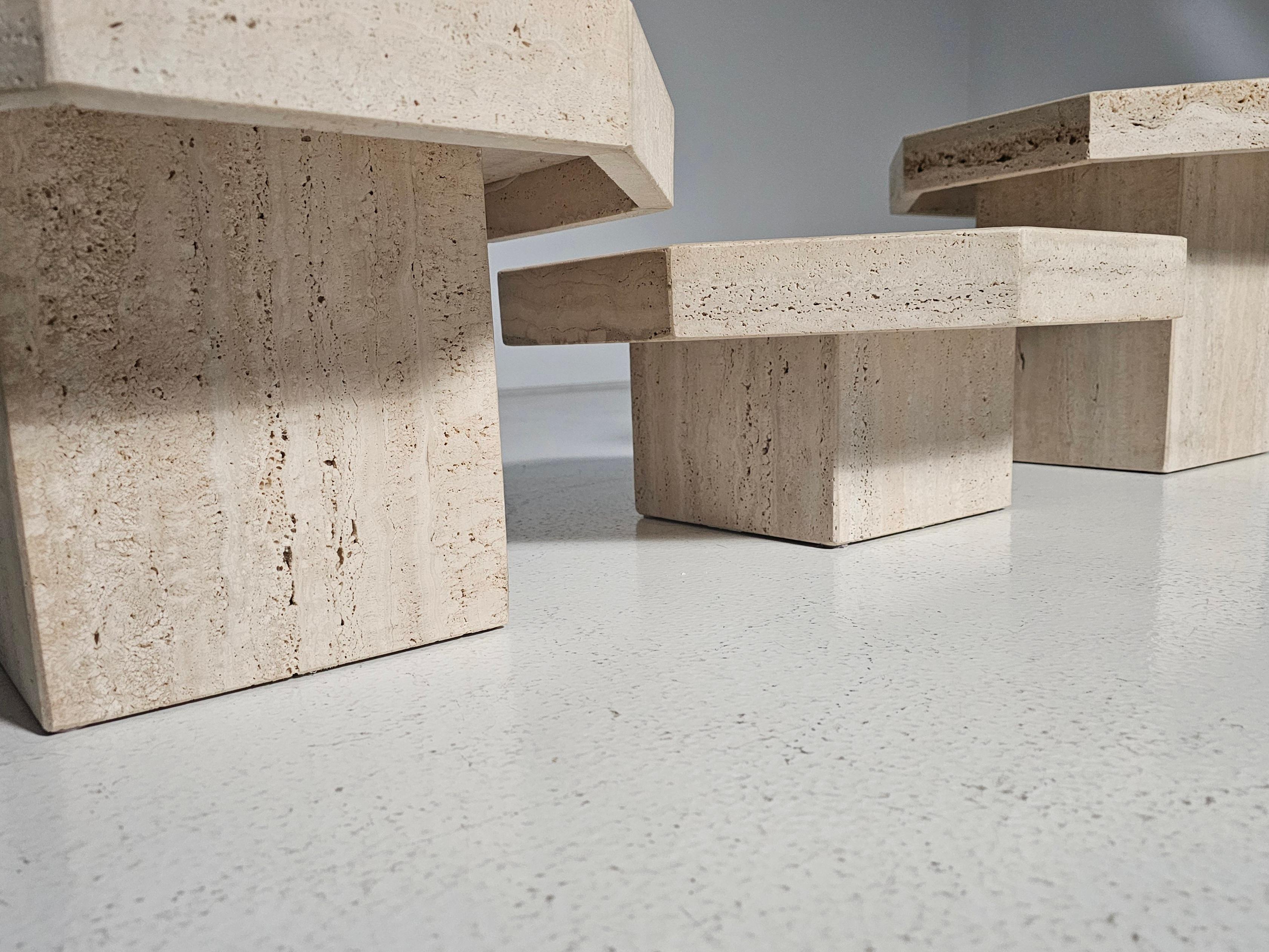Set of Three Hexagon Travertine Cocktail Tables, Italy, 1970s 2