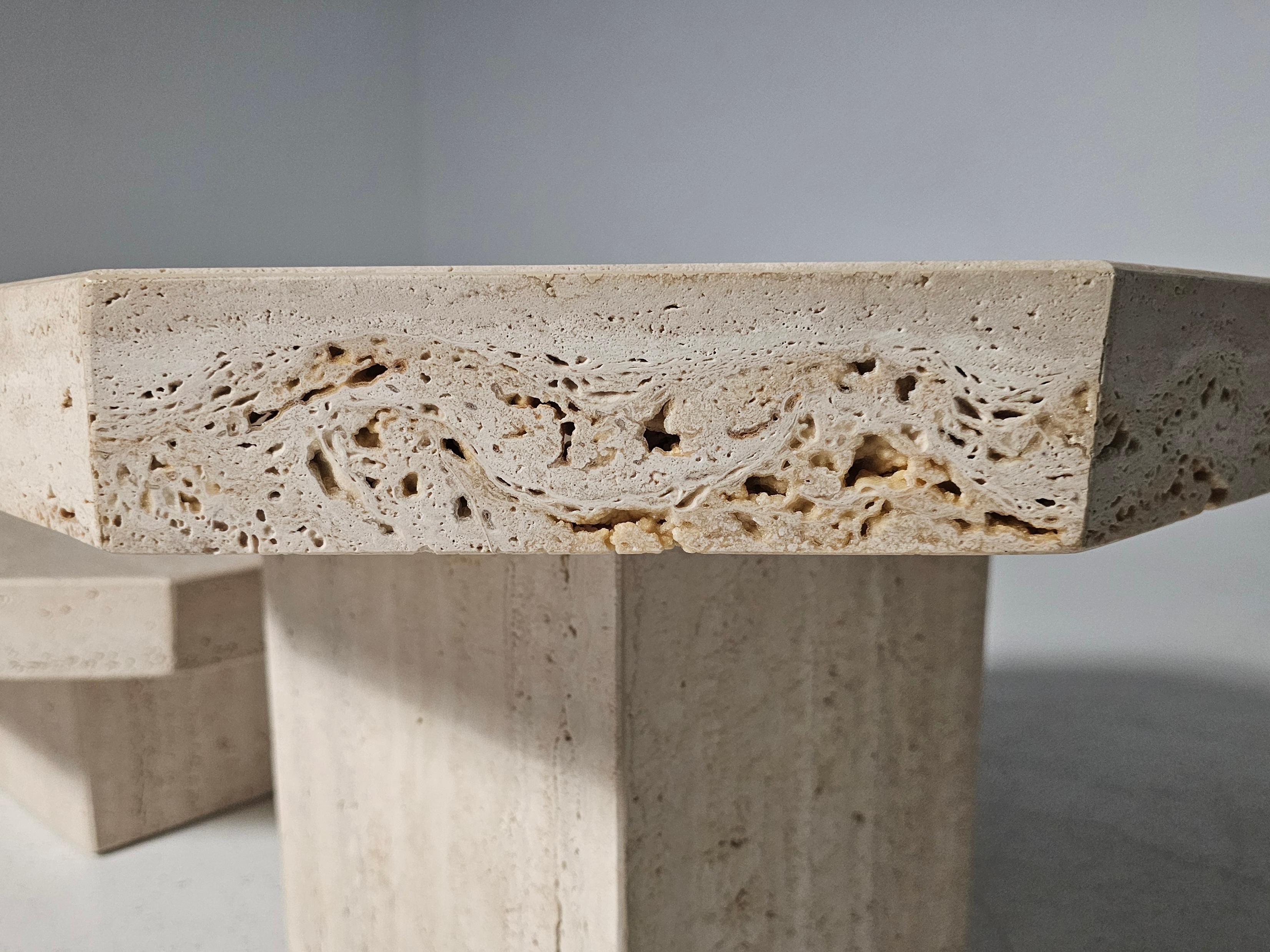Set of Three Hexagon Travertine Cocktail Tables, Italy, 1970s 3