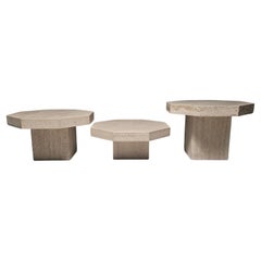 Set of Three Hexagon Travertine Cocktail Tables, Italy, 1970s