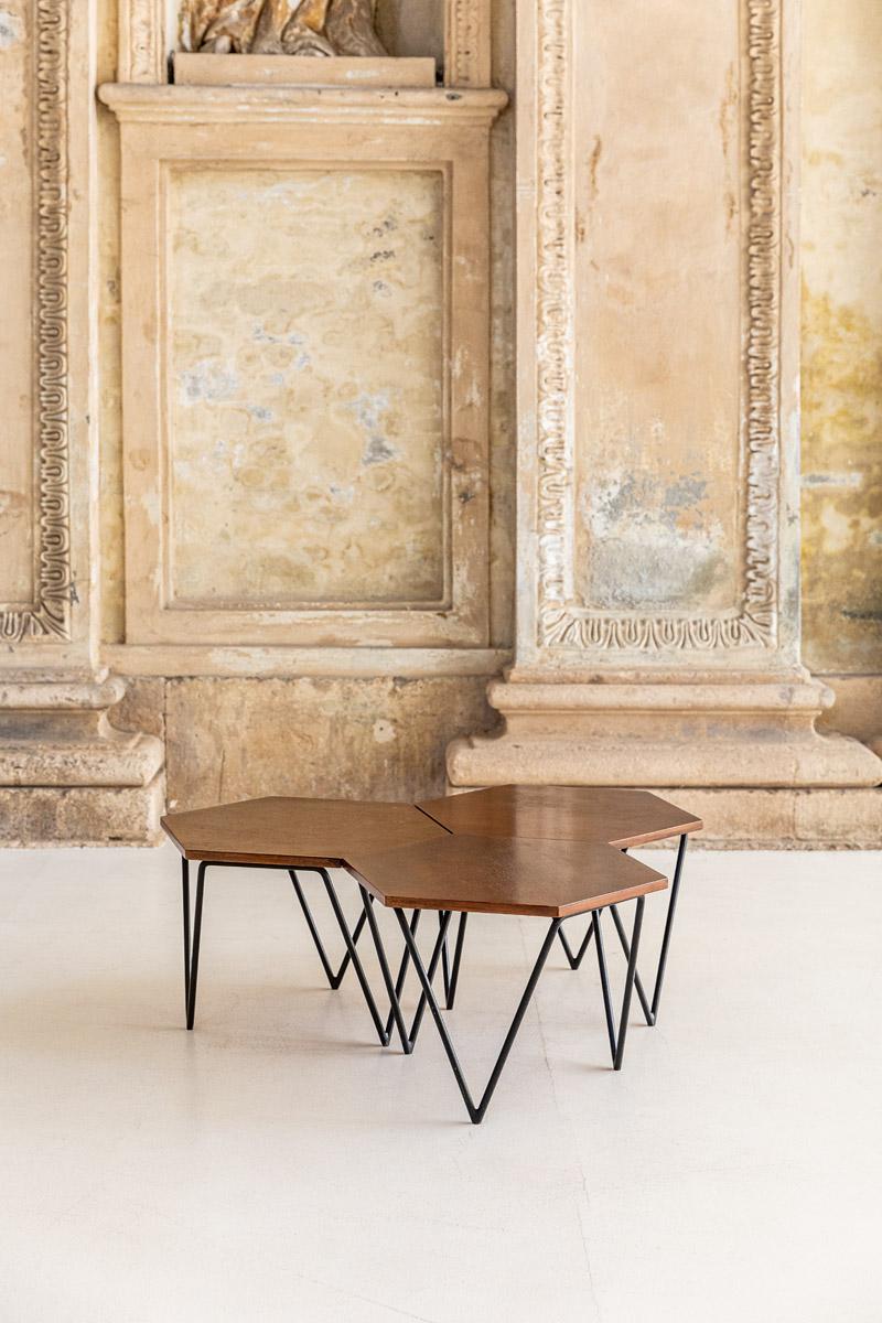 Italian Set of Three Hexagonal Coffe Table by Gio Ponti for ISA Bergamo