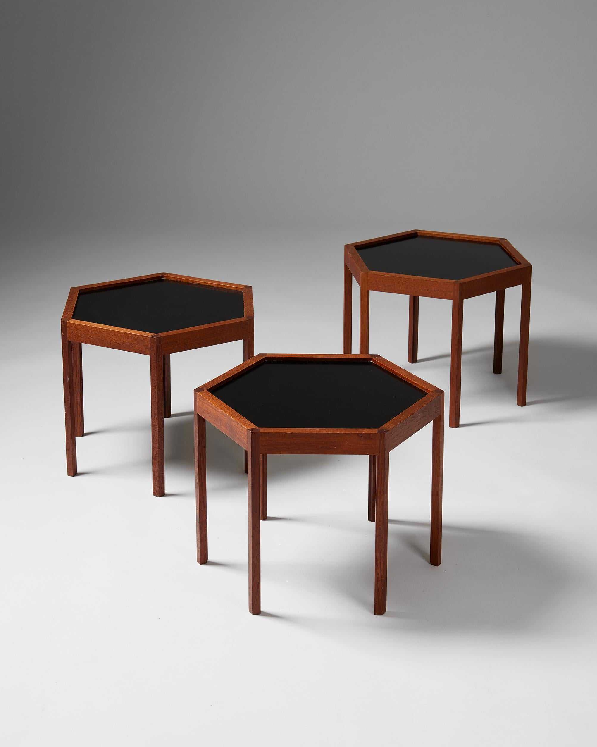 Mid-Century Modern Set of Three Hexagonal Side Tables Designed by Hans C. Andersen, Denmark, 1960s