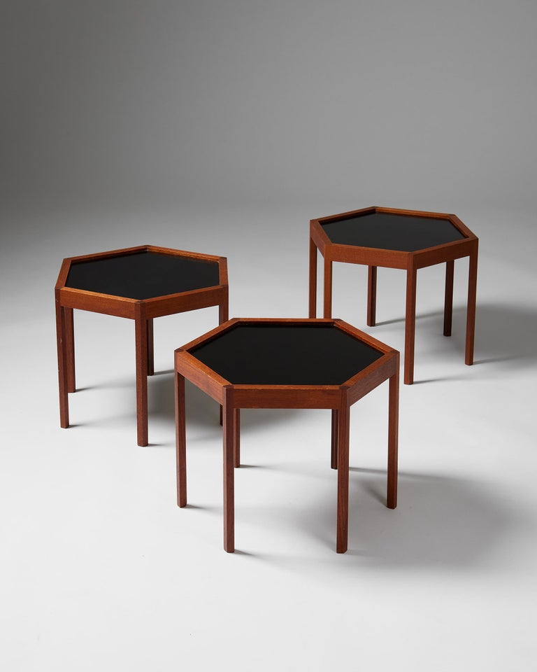 Mid-Century Modern Set of Three Hexagonal Side Tables Designed by Hans C. Andersen, Denmark, 1960s For Sale
