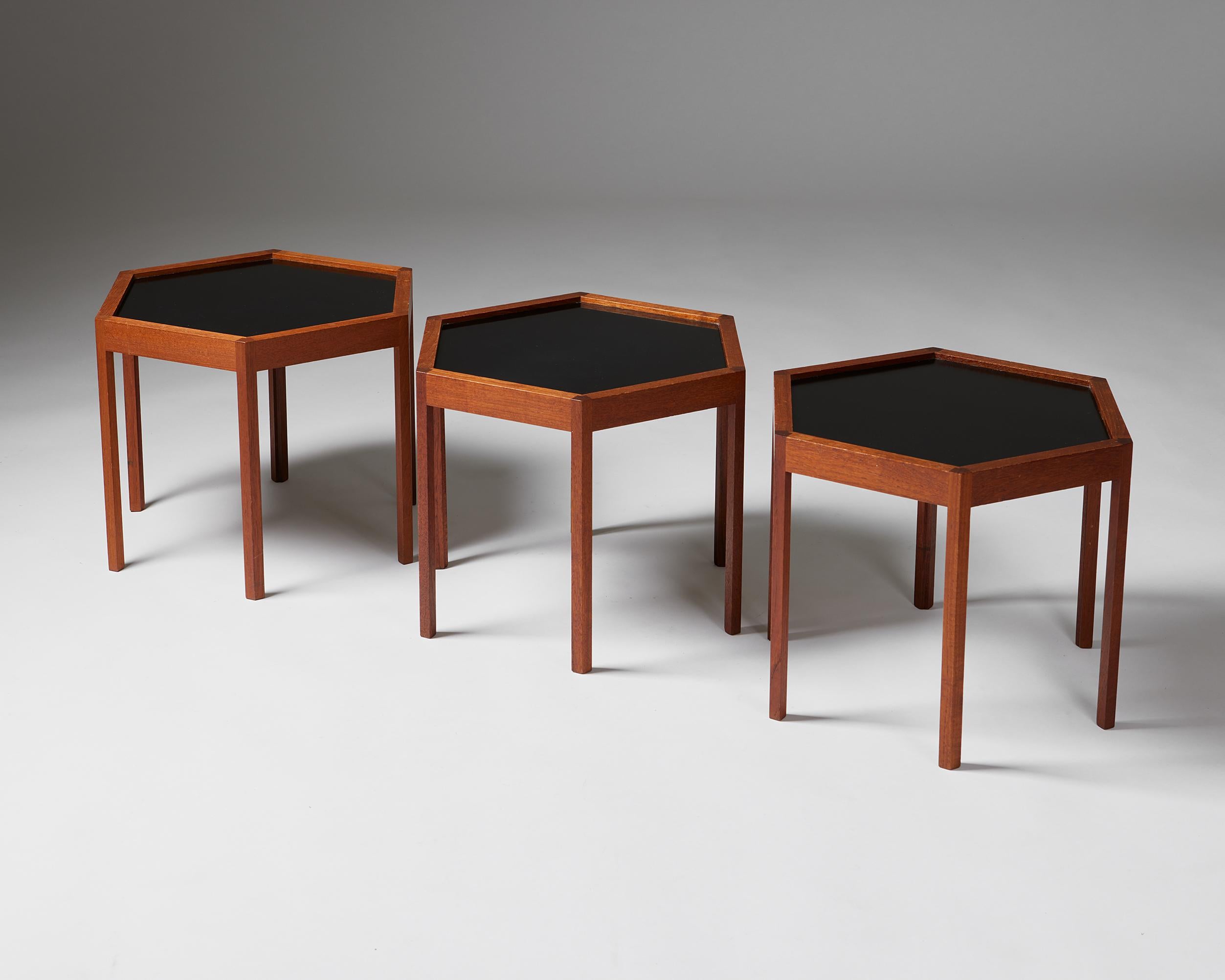 Swedish Set of Three Hexagonal Side Tables Designed by Hans C. Andersen, Denmark, 1960s