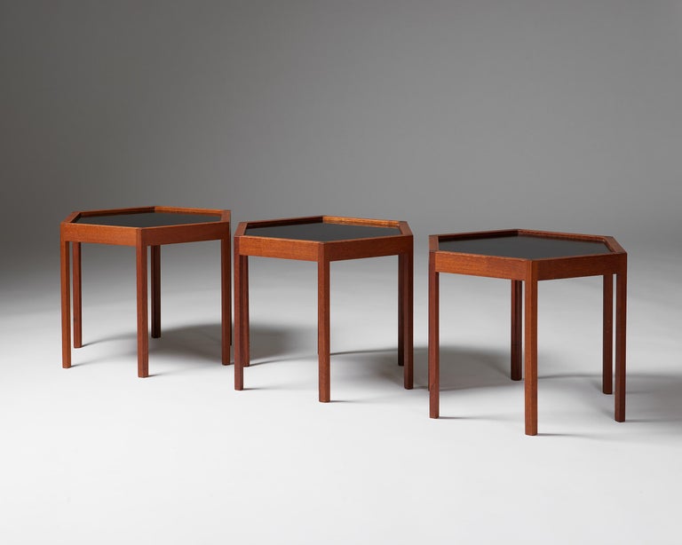Set of Three Hexagonal Side Tables Designed by Hans C. Andersen, Denmark, 1960s In Good Condition For Sale In Stockholm, SE